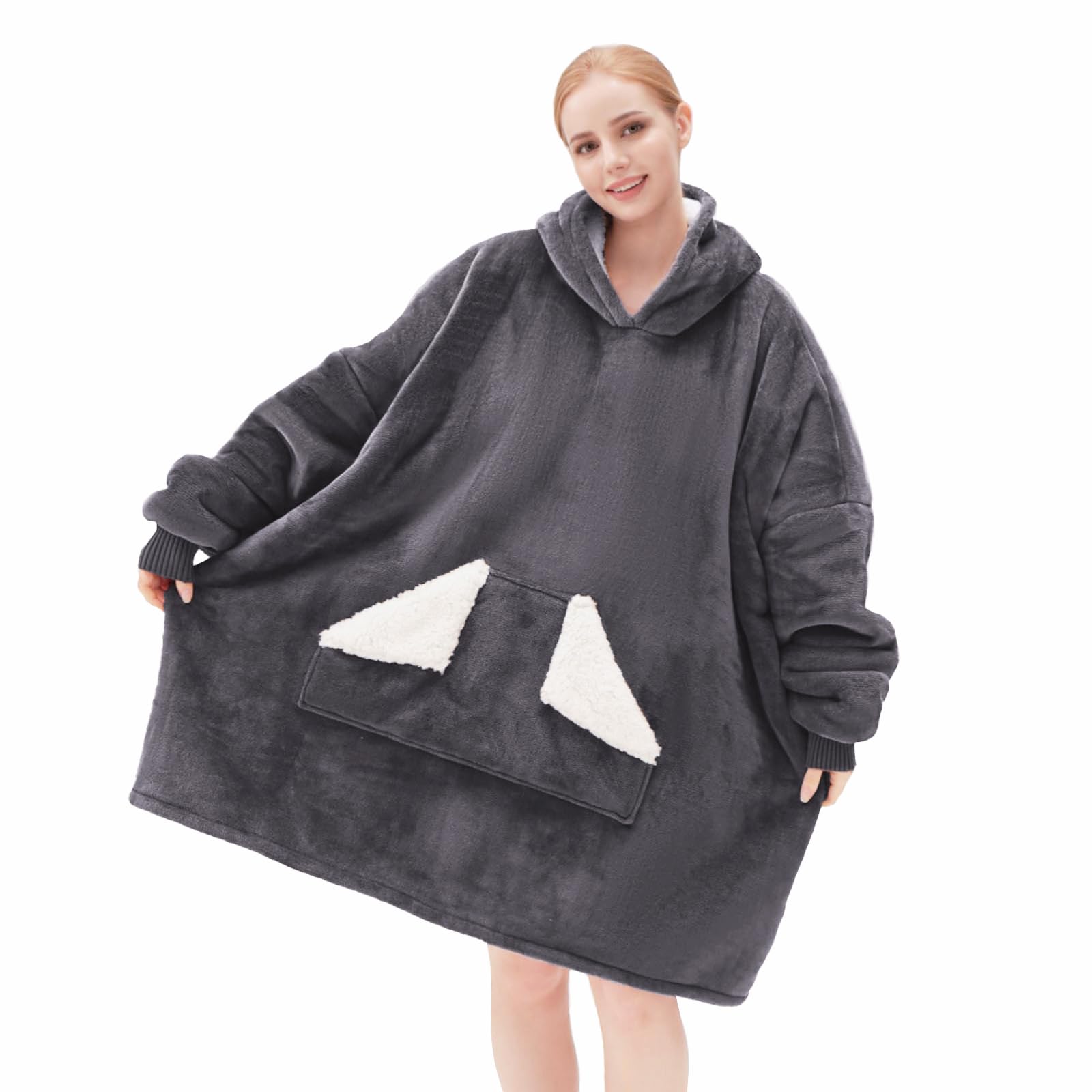 Foto 6 pulgar | Manta Portátil Con Capucha Touchat, Gran Tamaño, Sherpa, Gris, Para Adultos - Venta Internacional.