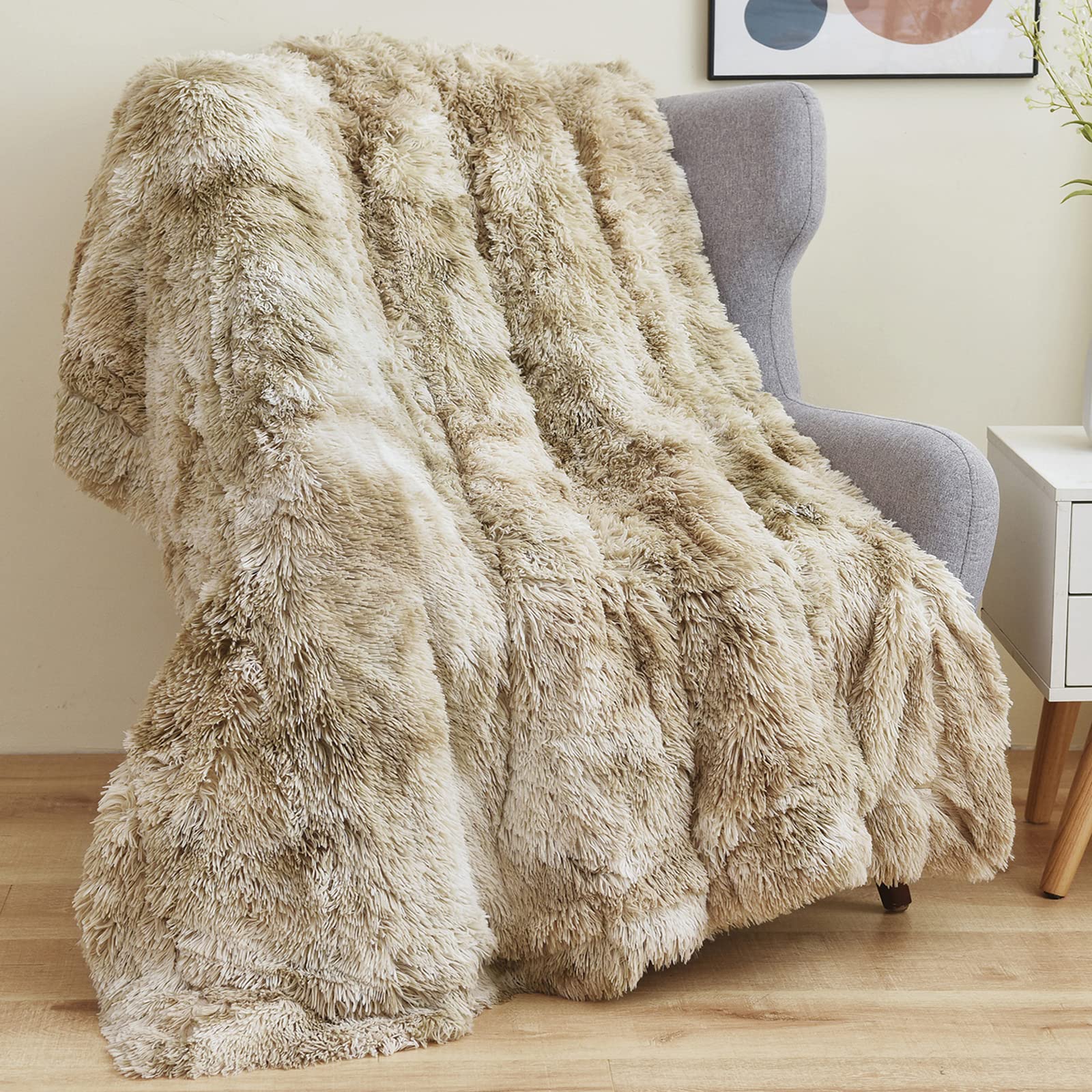 Manta Gonaap De Piel Sintética Borrosa Teñida Con Efecto Anudado, Color Beige, Supersuave - Venta Internacional.