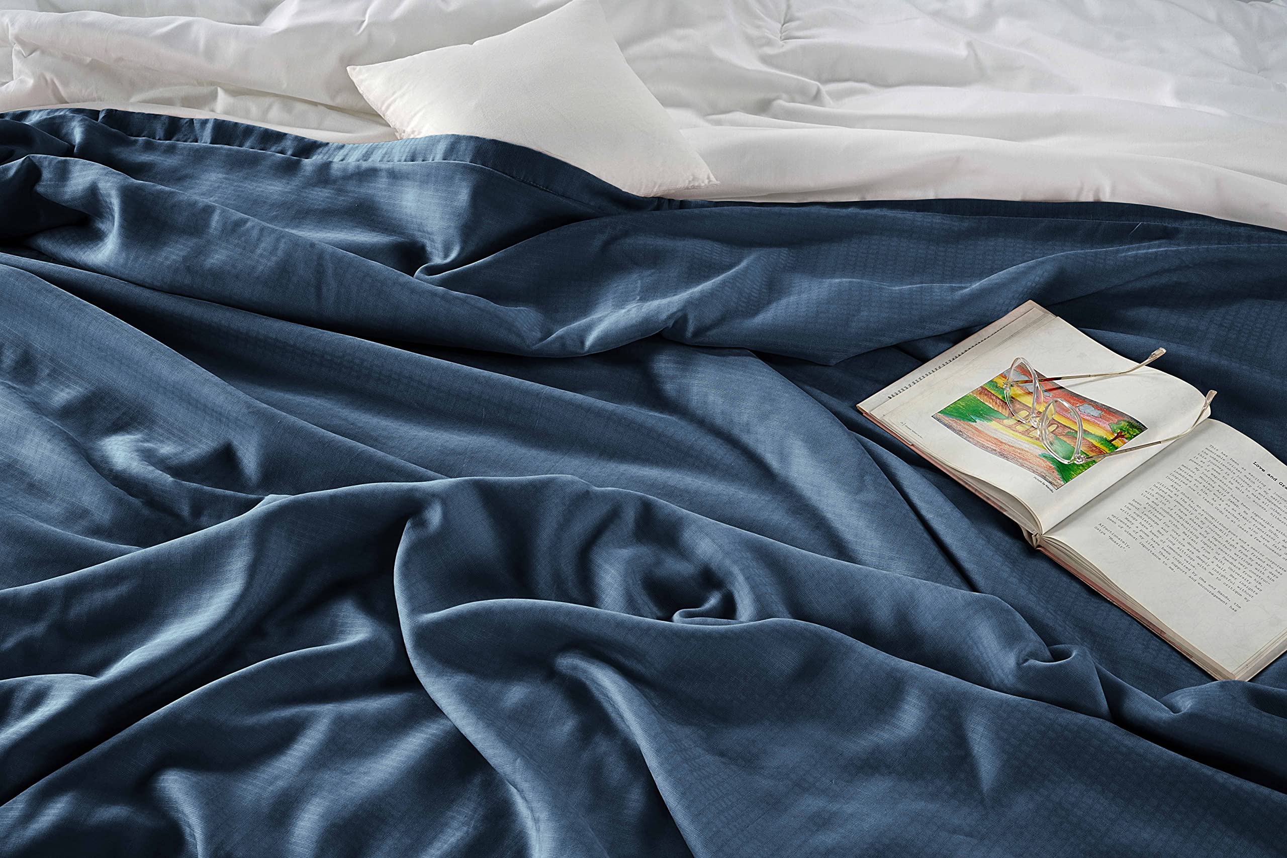 Foto 5 | Manta Lane Linen Cooling, Talla Doble, Rayón Y Eucalipto, Color Azul - Venta Internacional.