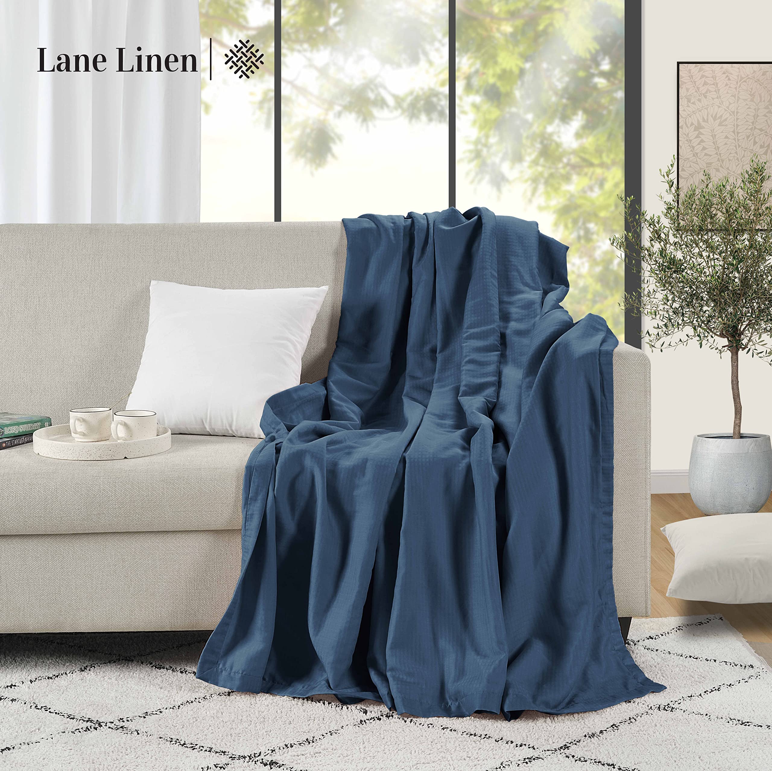 Foto 7 pulgar | Manta Lane Linen Cooling, Talla Doble, Rayón Y Eucalipto, Color Azul - Venta Internacional.