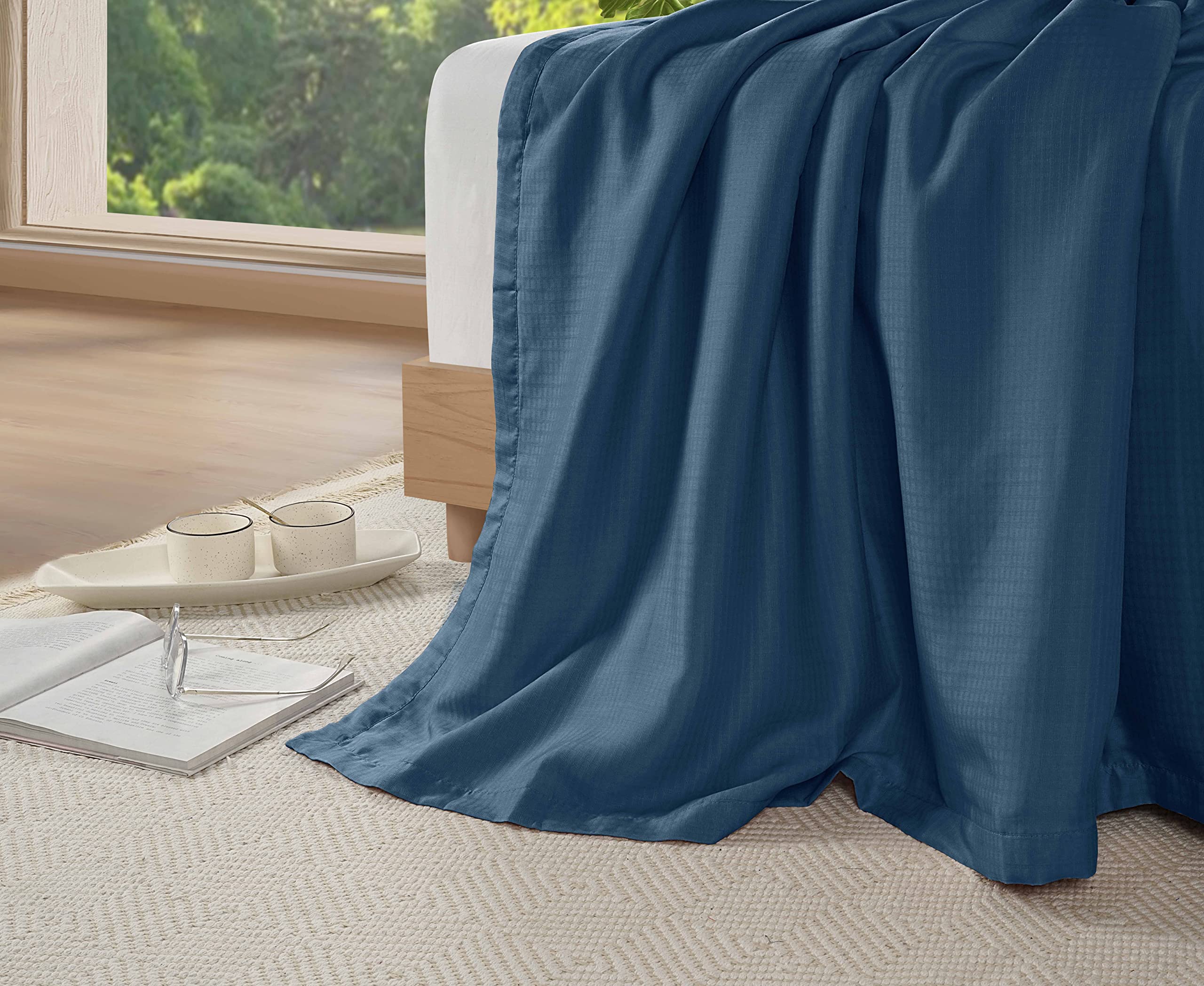Foto 7 | Manta Lane Linen Cooling, Talla Doble, Rayón Y Eucalipto, Color Azul - Venta Internacional.