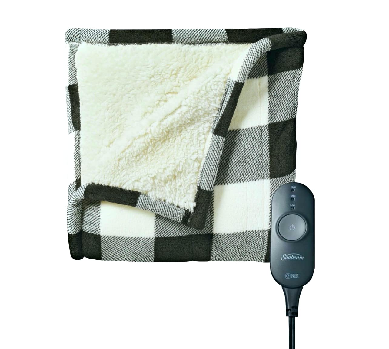 Colcha Térmica Sunbeam Microplush Sherpa (tela Escocesa En Blanco Y Negro) - Venta Internacional.