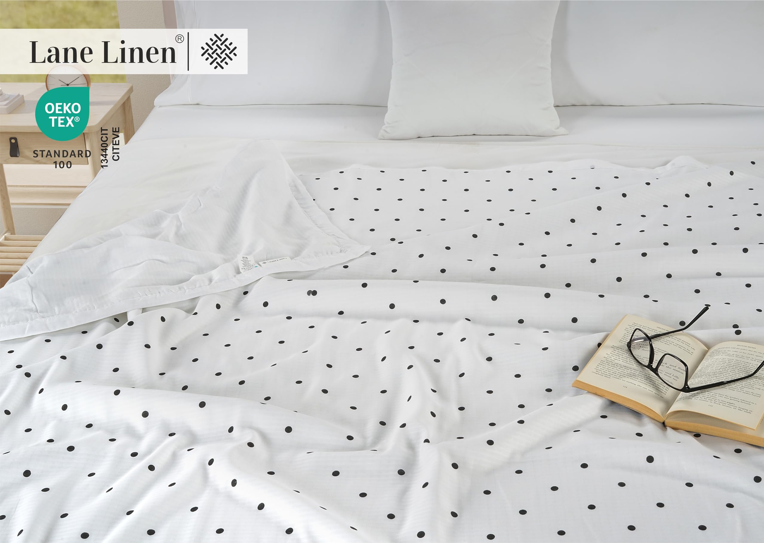 Foto 4 pulgar | Blanket Lane Linen Cooling, Tamaño Doble, Lunares Negros - Venta Internacional.