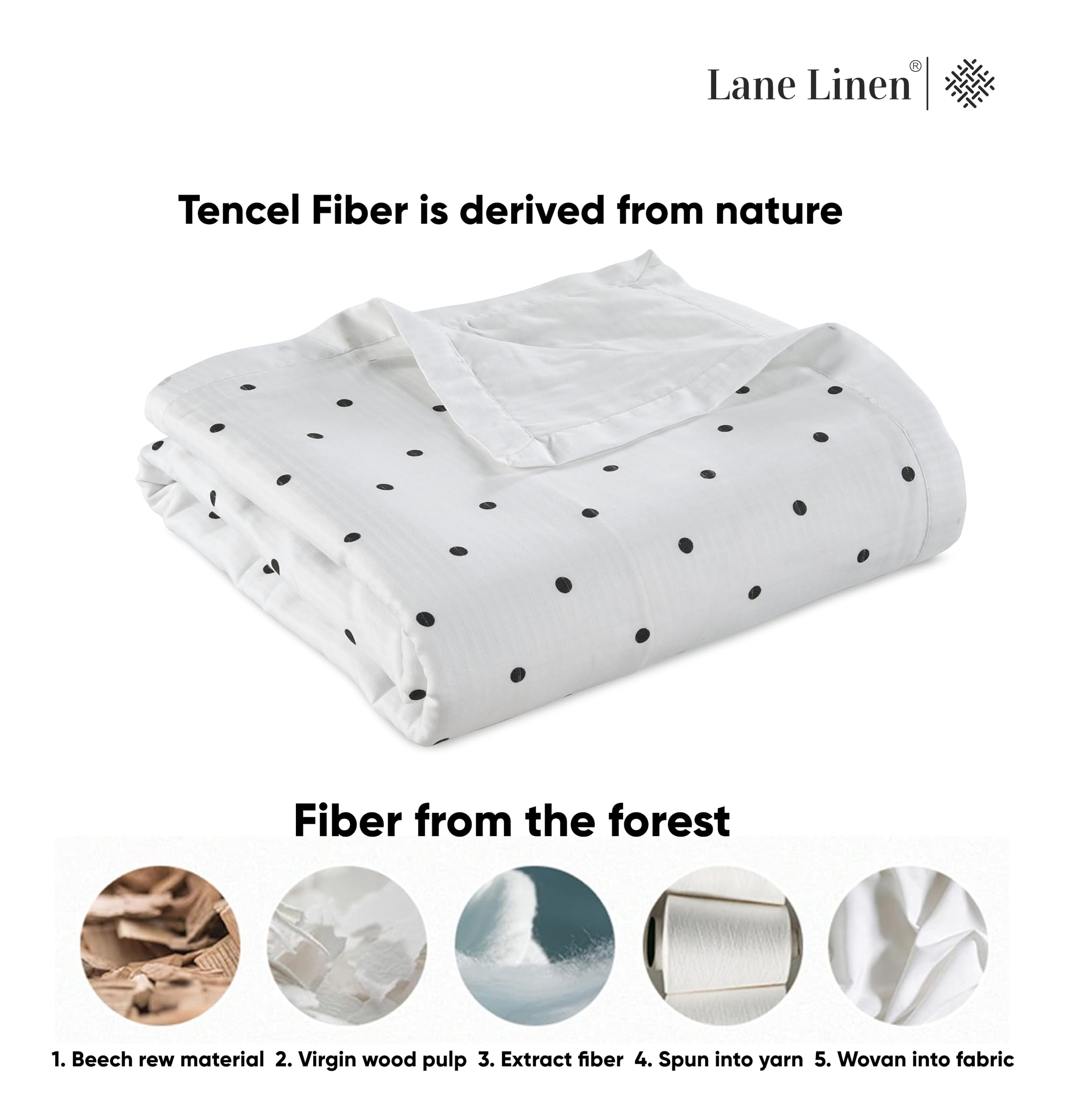 Foto 5 | Blanket Lane Linen Cooling, Tamaño Doble, Lunares Negros - Venta Internacional.