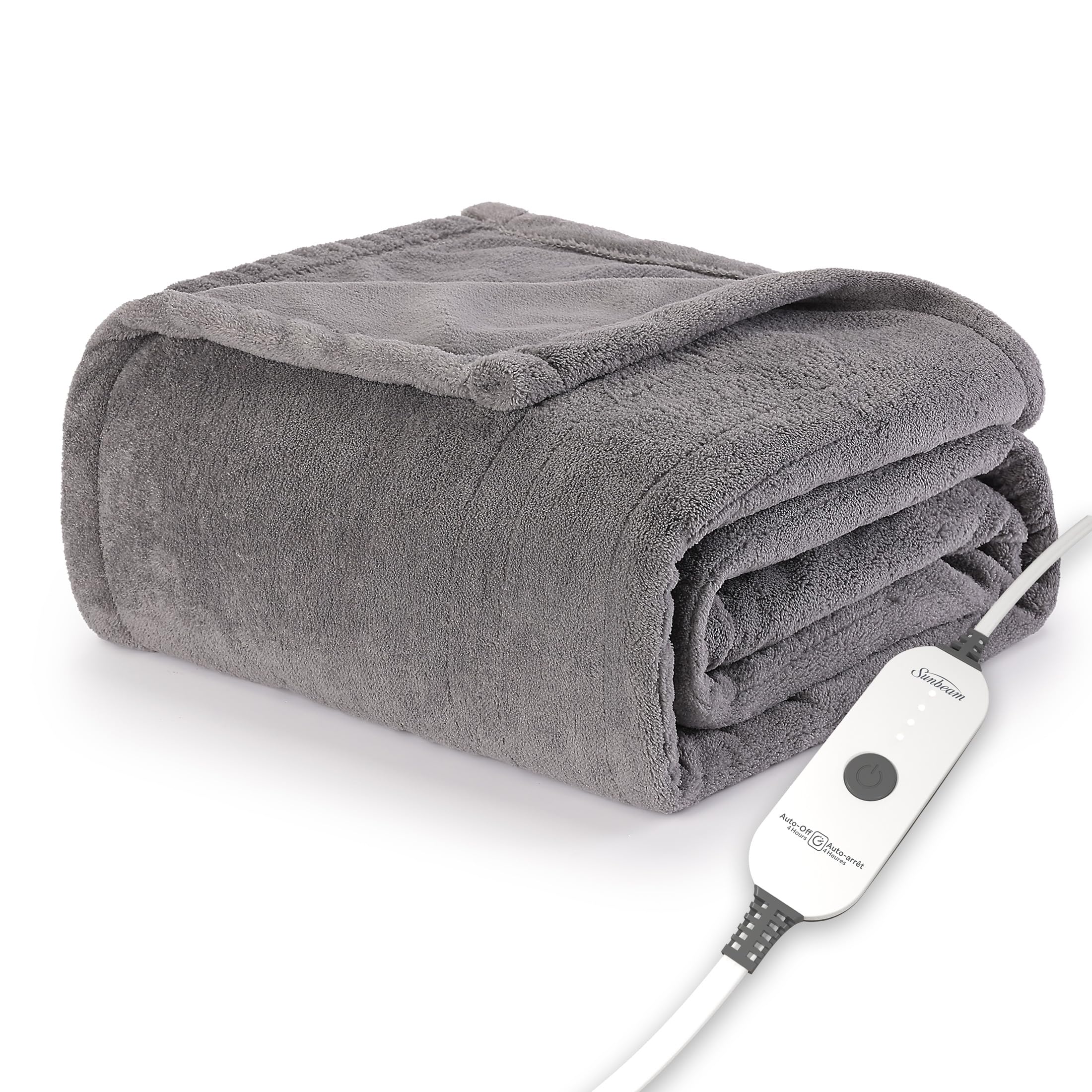 Manta Personal Con Calefacción Sunbeam Royal Luxe Gris Tórtola, 100% Poliéster - Venta Internacional.