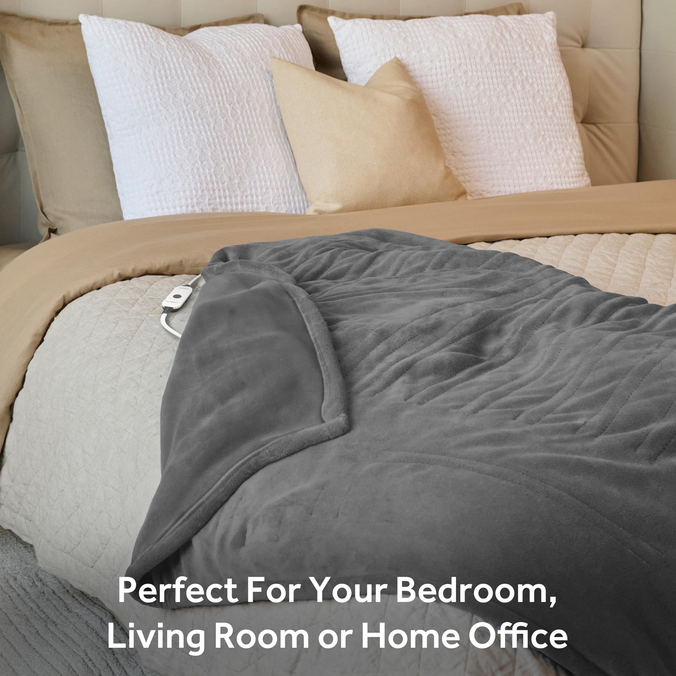 Foto 5 | Manta Personal Con Calefacción Sunbeam Royal Luxe Gris Tórtola, 100% Poliéster - Venta Internacional.