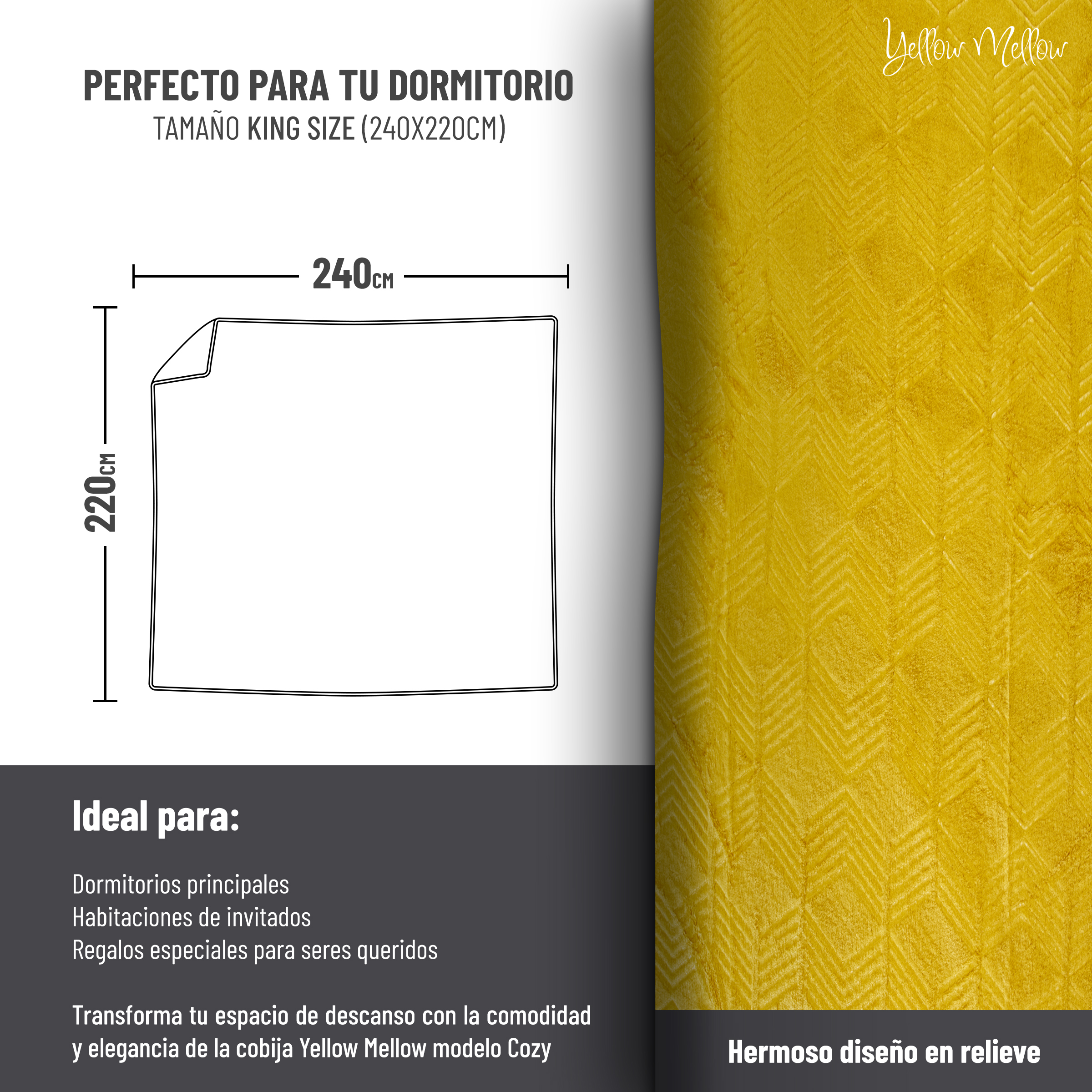 Foto 5 pulgar | Cobertor Cobija Yellow Mellow Cozy King Size Suave 240x220cm (amarillo)