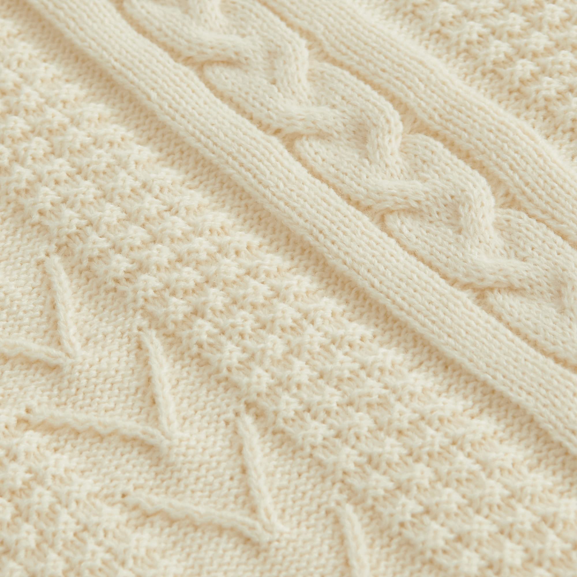 Foto 4 pulgar | Manta Longhui de Cama Acrílica Tejida con Cable Sherpa Crea Beige - Venta Internacional