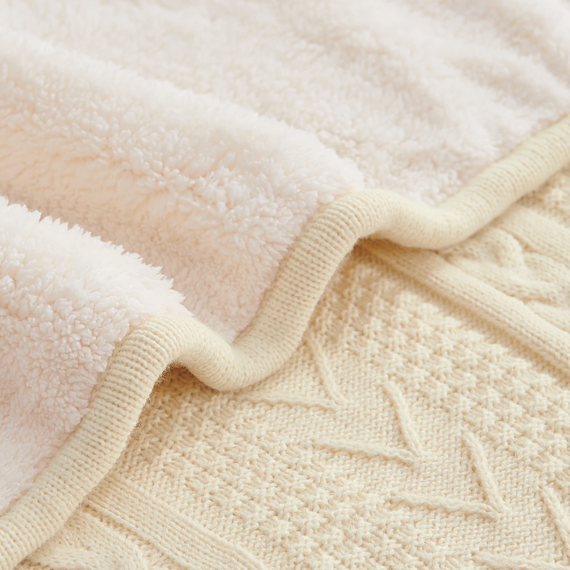 Foto 4 | Manta Longhui de Cama Acrílica Tejida con Cable Sherpa Crea Beige - Venta Internacional