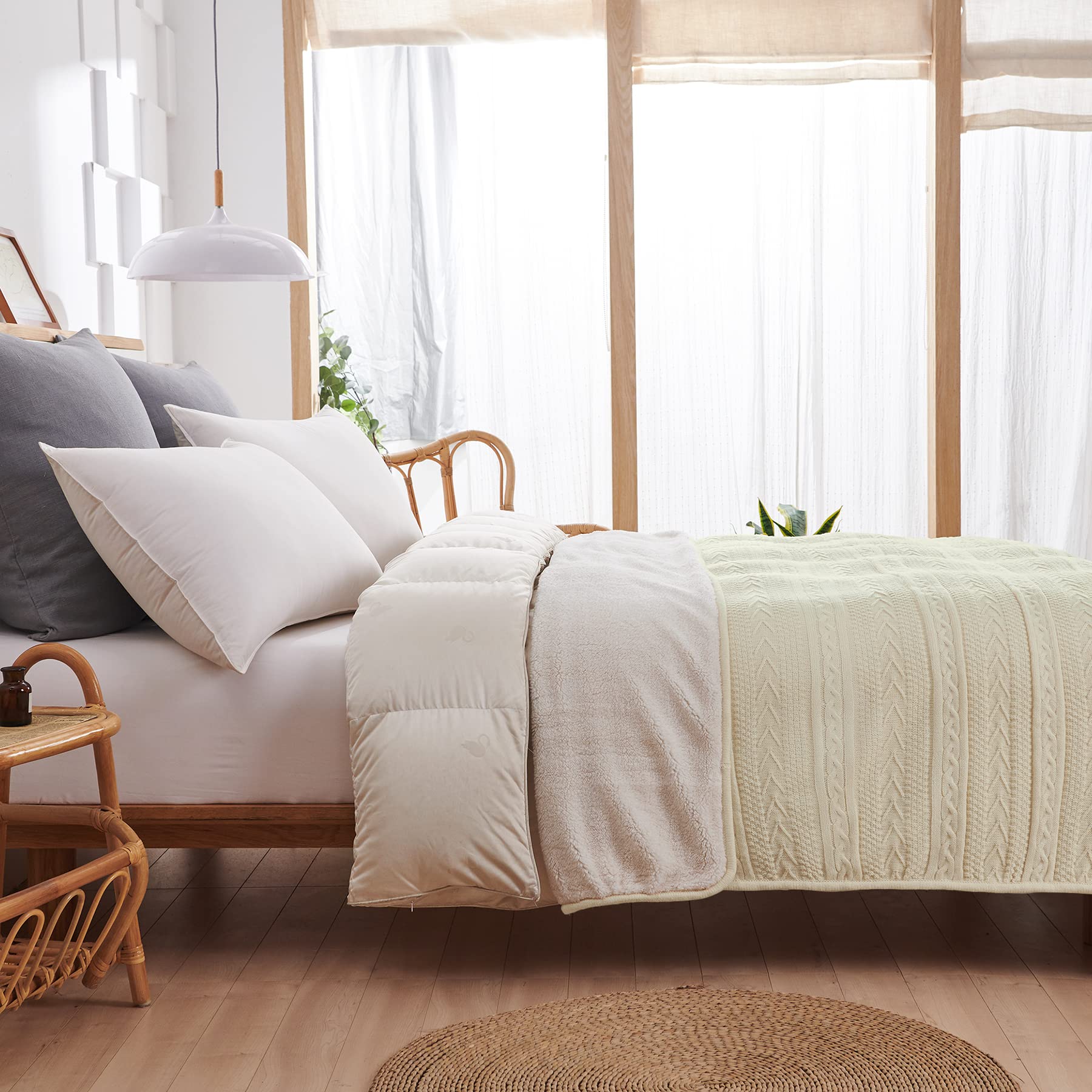 Foto 8 pulgar | Manta Longhui de Cama Acrílica Tejida con Cable Sherpa Crea Beige - Venta Internacional