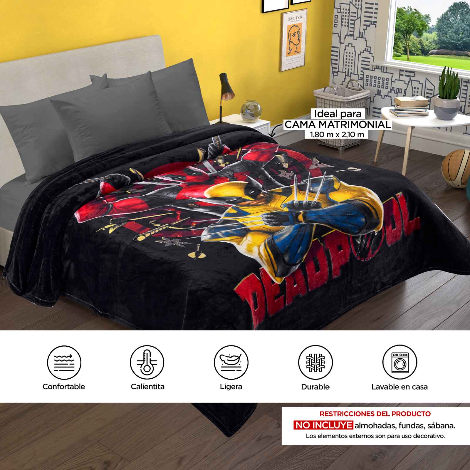 Foto 8 pulgar | Cobertor Serenity Matrimonial Deadpool & Wolverine