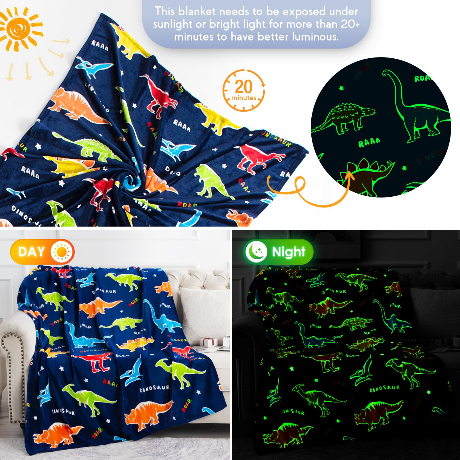 Foto 4 pulgar | Manta Jekeno Dinosaur Glow In The Dark Para Niños Y Adultos - Venta Internacional.