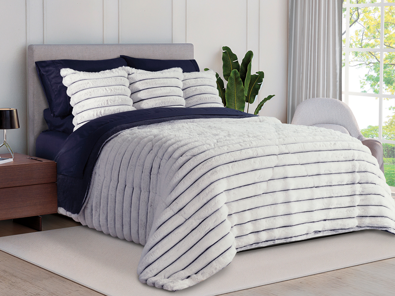 Cobertor Rabbit De Flannel Blanco Con Gris King Size Dormireal