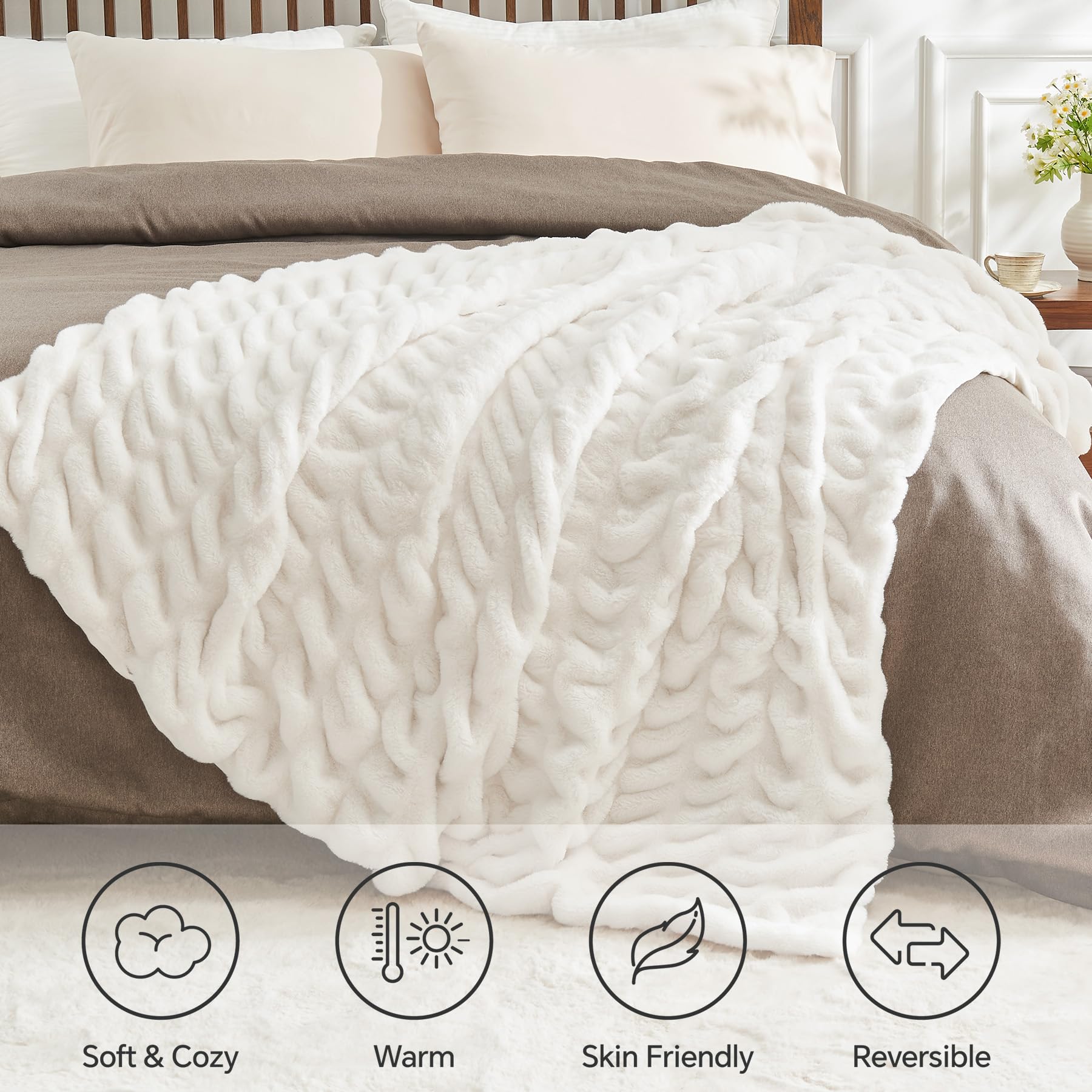 Foto 6 | Manta Bedelite De Piel Sintética Para Sofá, Fruncida Y Esponjosa, Color Crema - Venta Internacional.