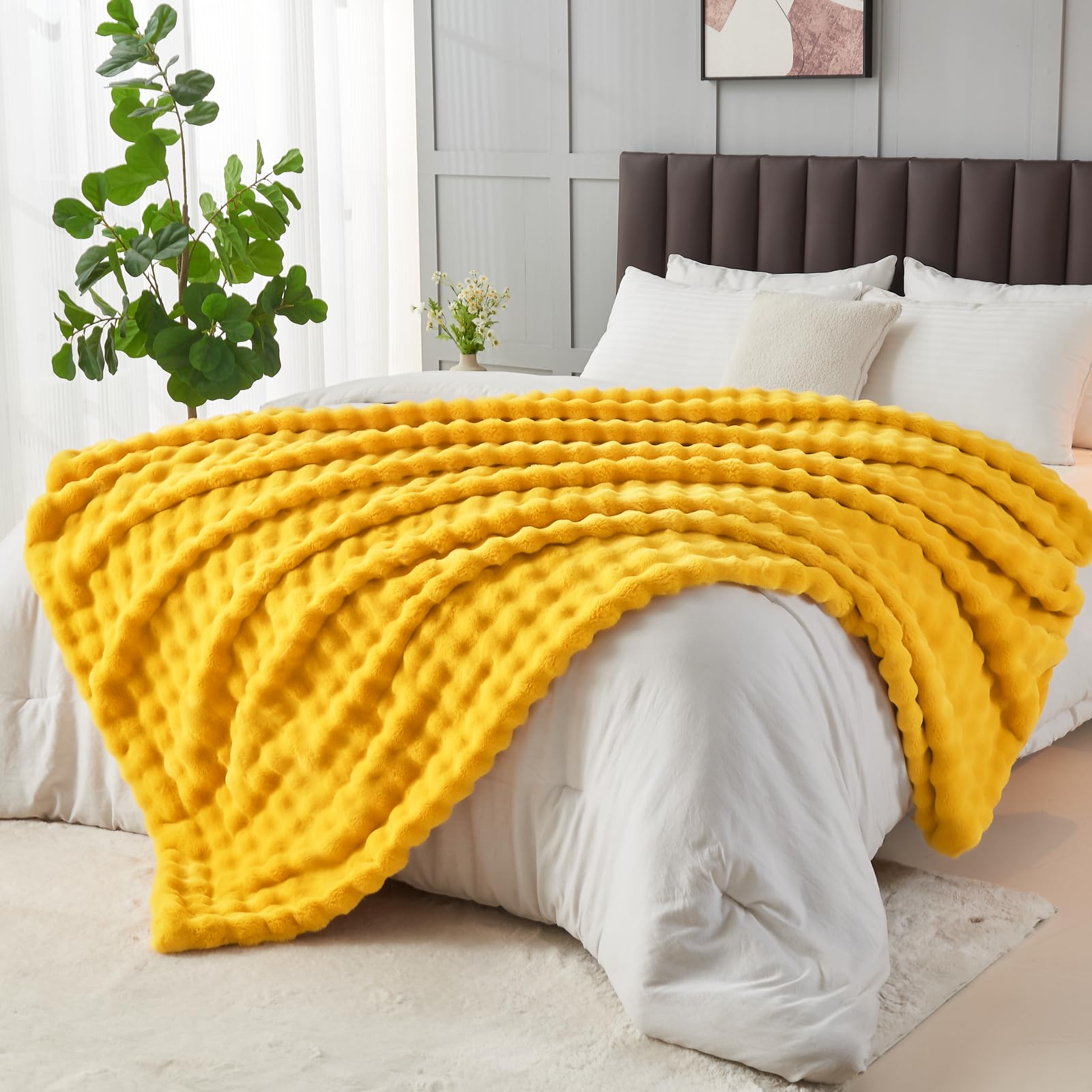 Manta Newcosplay De Piel Sintética, Color Amarillo Mostaza, Doble, 150 X 200 Cm - Venta Internacional.