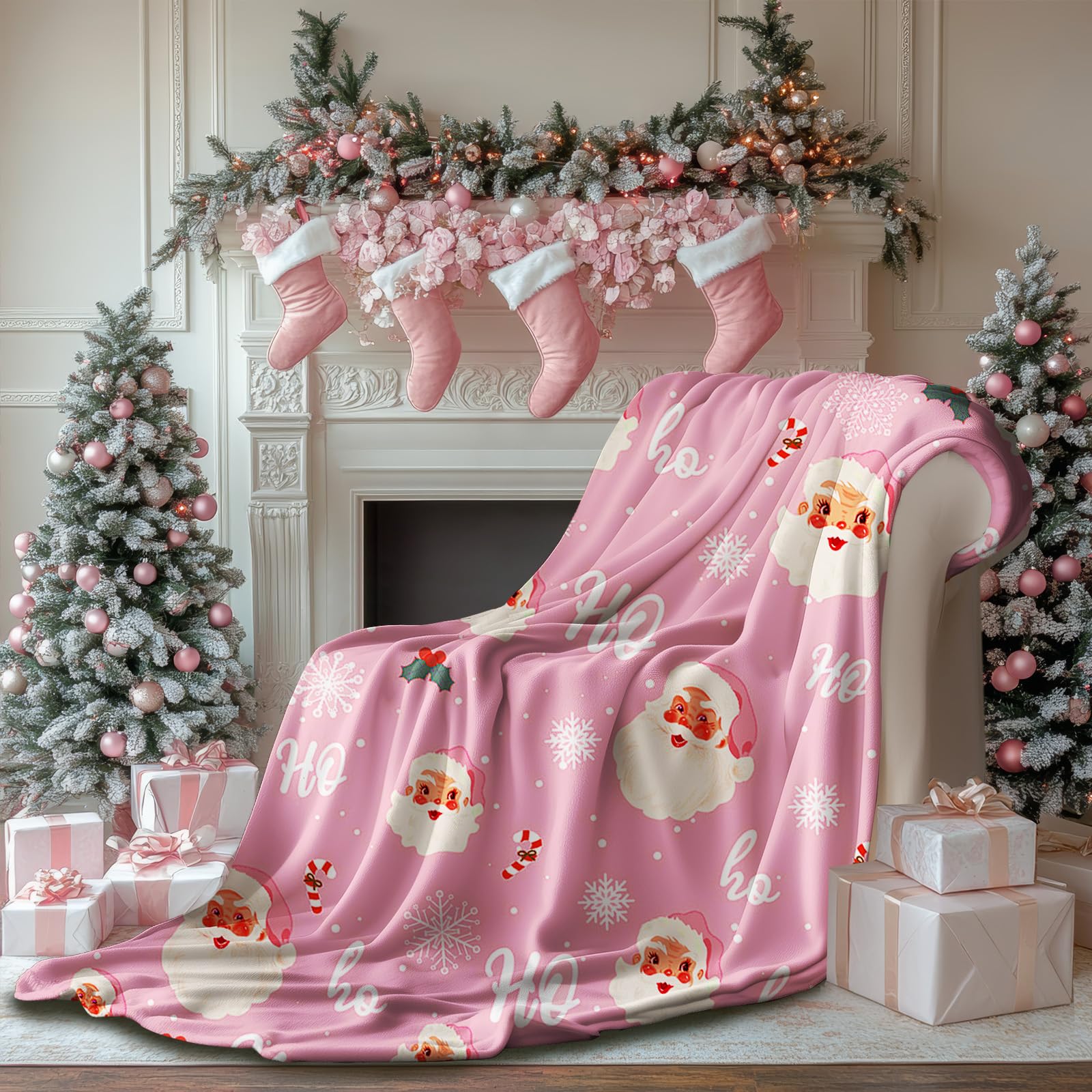 Manta Mocsicka Merry Christmas, Rosa, Ho Ho, Navidad, 50 X 150 Cm - Venta Internacional.