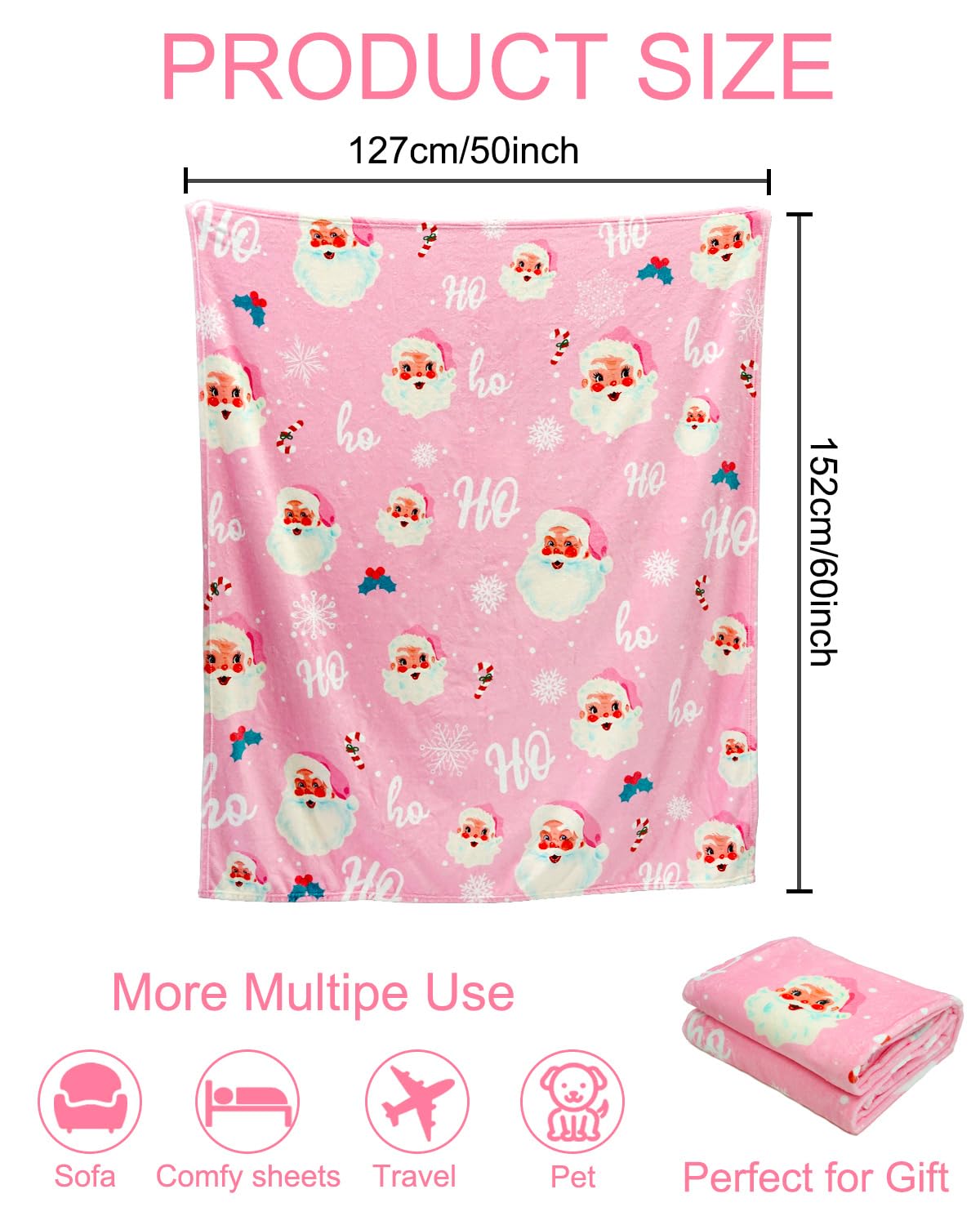 Foto 4 pulgar | Manta Mocsicka Merry Christmas, Rosa, Ho Ho, Navidad, 50 X 150 Cm - Venta Internacional.