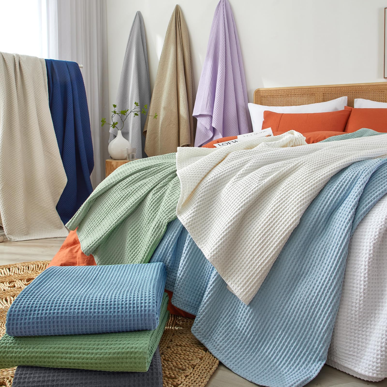 Foto 7 pulgar | Manta Phf Waffle Weave, 100% Algodón, Tamaño Doble 168 X 229 Cm, Azul Marino - Venta Internacional.