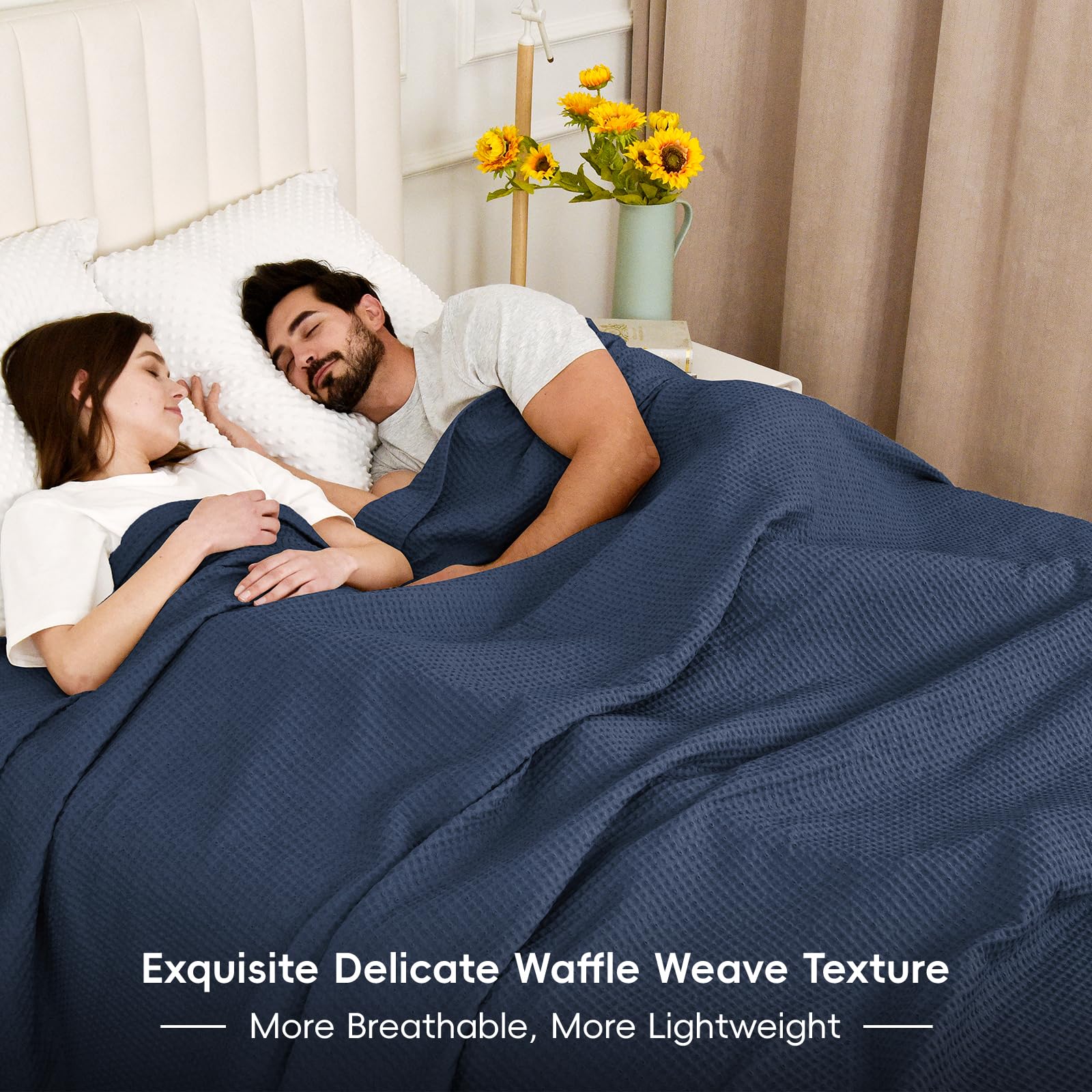 Foto 8 pulgar | Manta Phf Waffle Weave, 100% Algodón, Tamaño Doble 168 X 229 Cm, Azul Marino - Venta Internacional.