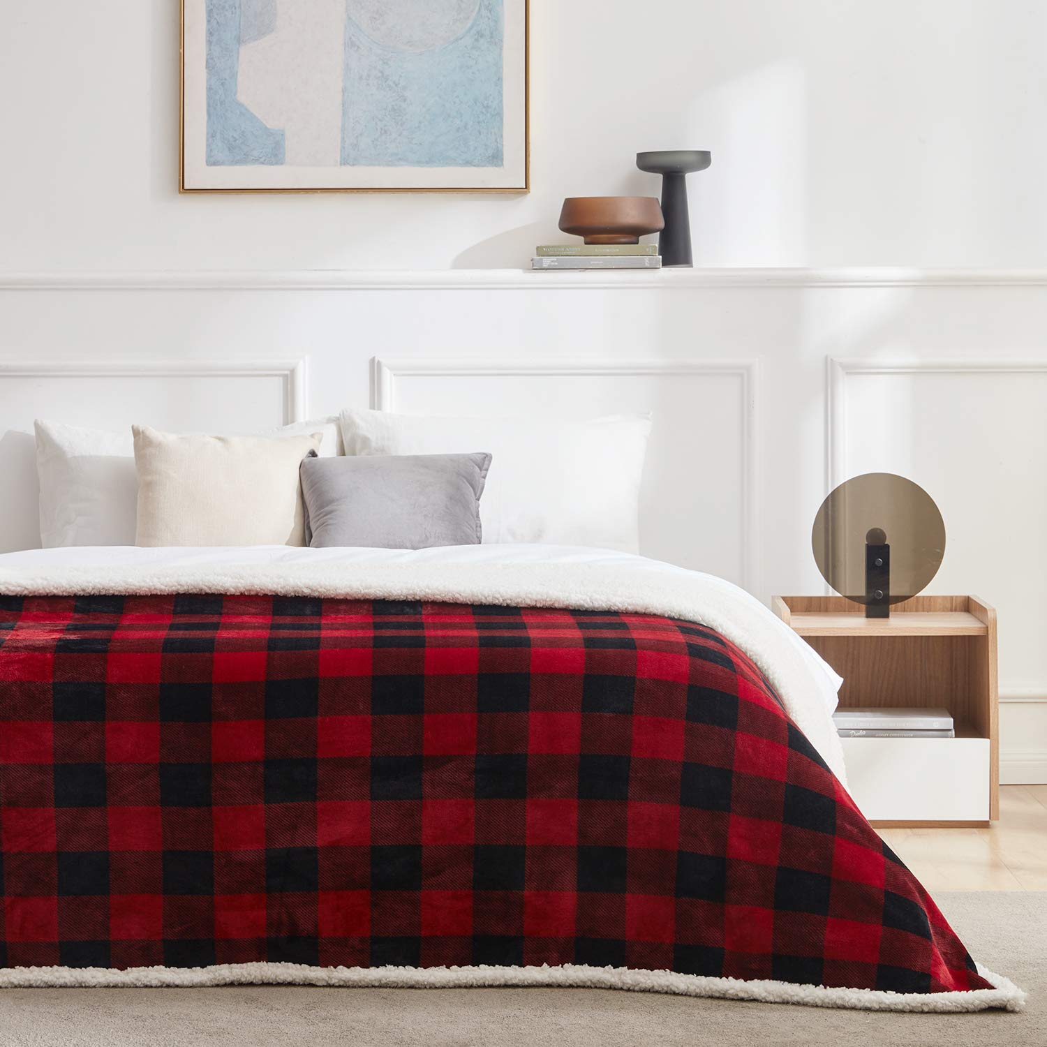 Foto 4 | Manta Touchat Sherpa, Color Rojo Y Negro, Diseño De Búfalo, 150 X 180 Cm - Venta Internacional.