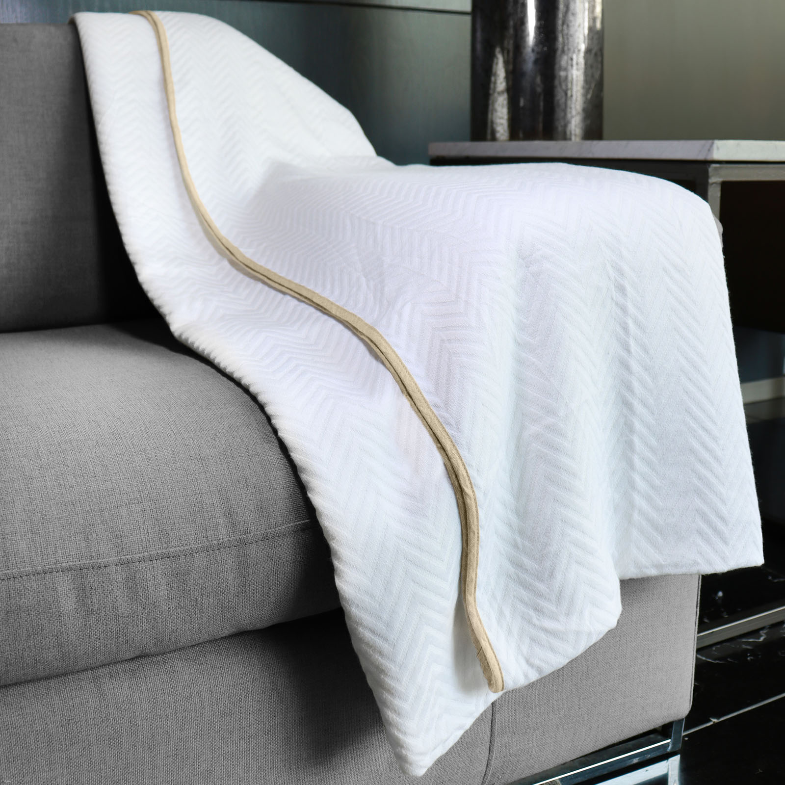 Foto 2 | Frazada 100% Algodón Hokins Blanca Suave y Fresca para Sofá Cama o Decoración Patrón Elegante