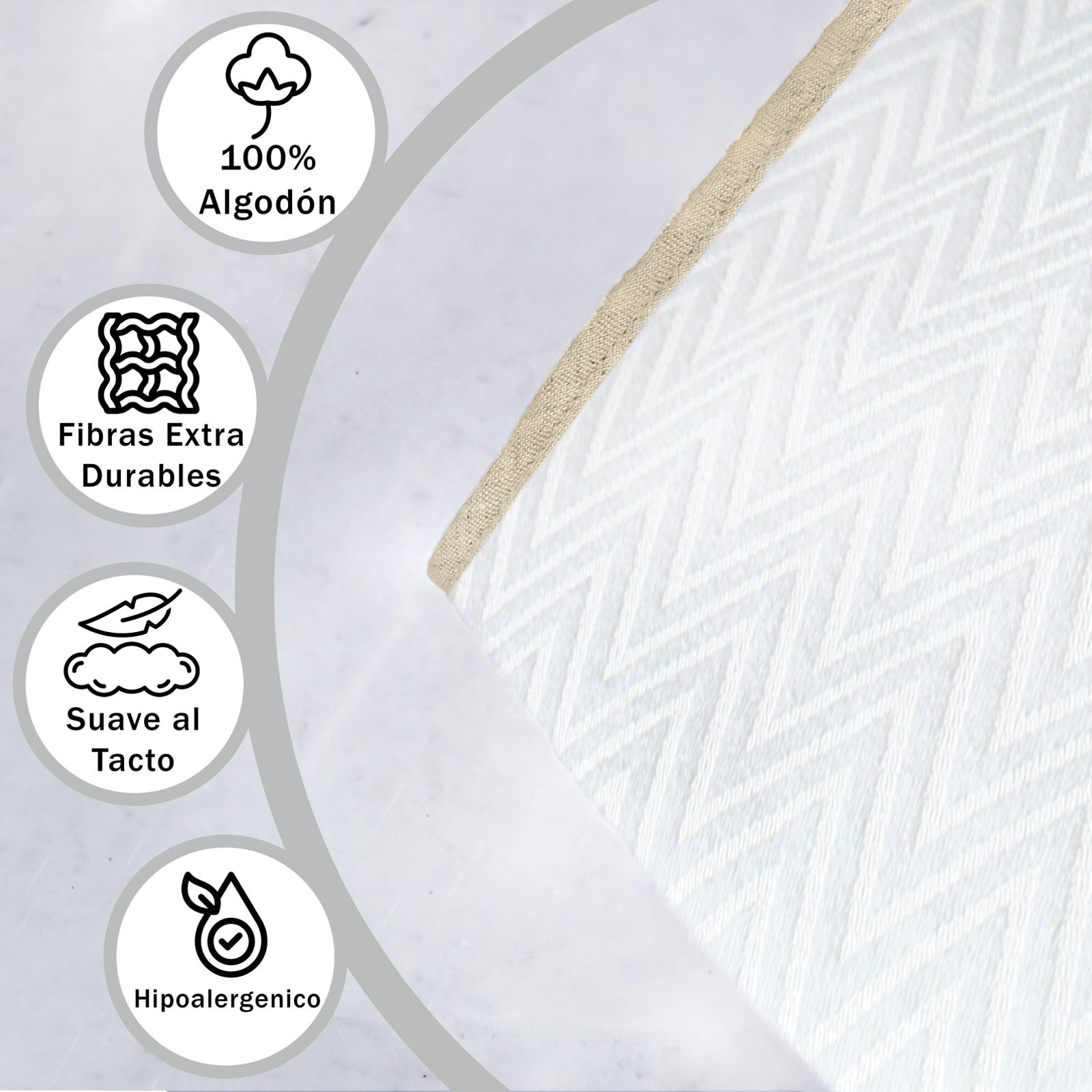 Foto 5 pulgar | Frazada 100% Algodón Hokins Blanca Suave y Fresca para Sofá Cama o Decoración Patrón Elegante