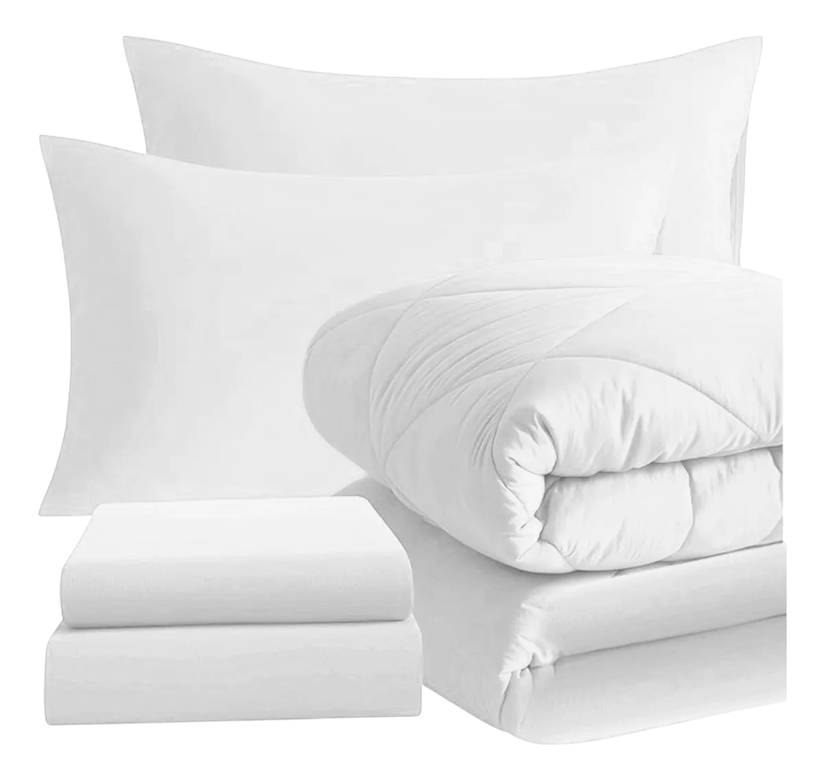 Foto 2 pulgar | Edredon con Juego de Sabanas Fundas Almohada Cama Queen Size Blanco