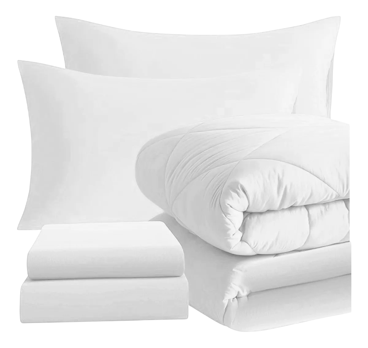 Edredon con Juego de Sabanas Fundas Almohada Cama Queen Size Blanco