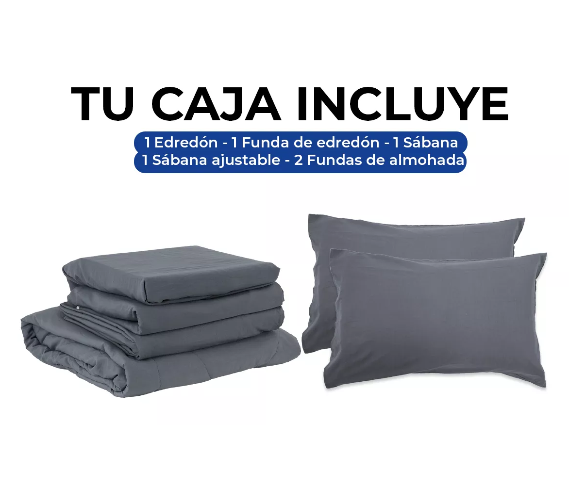 Foto 5 | Edredon con Juego de Sabanas Fundas Almohada Cama Queen Size Gris