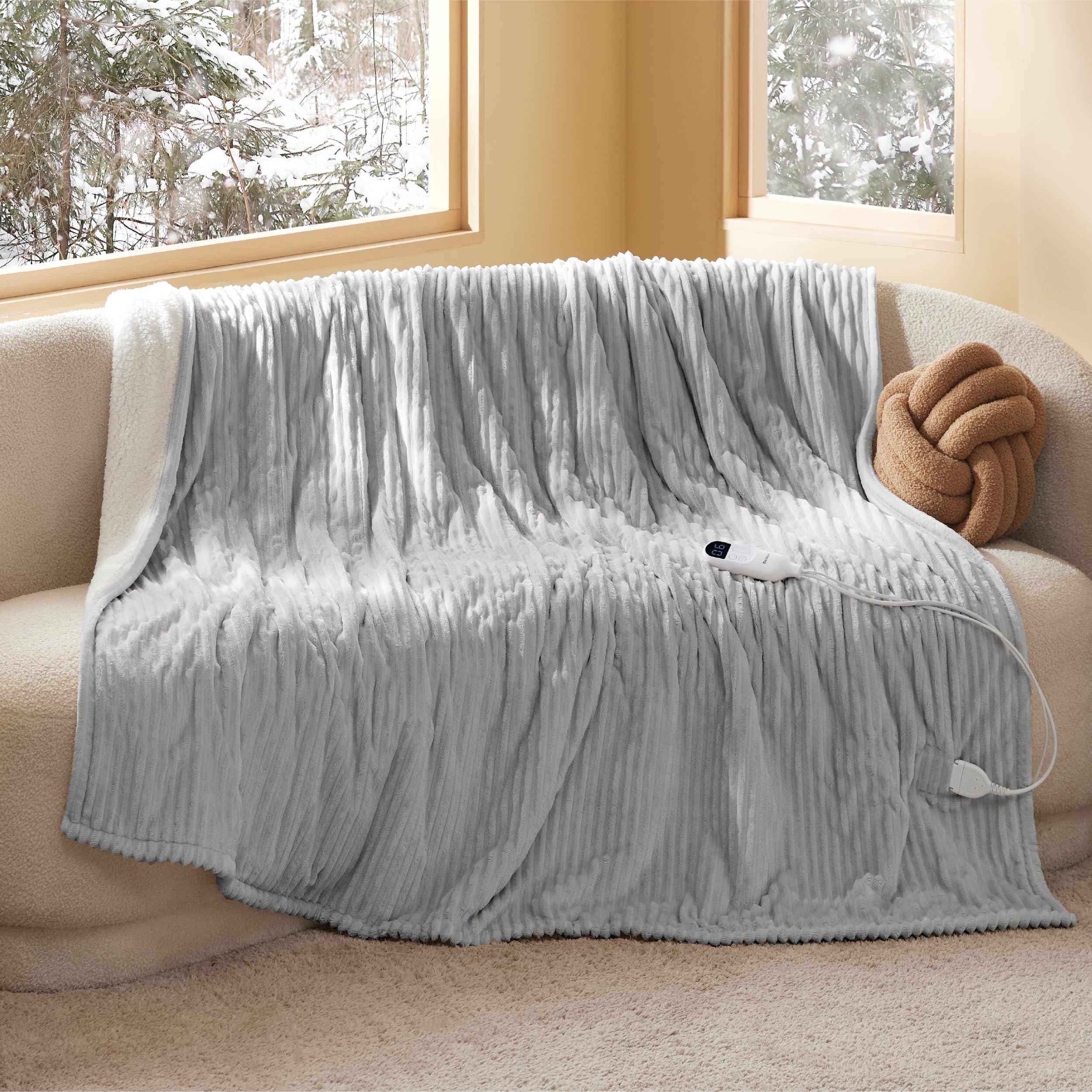 Manta Eléctrica Bedsure Twin Soft, Franela Acanalada, Gris - Venta Internacional.