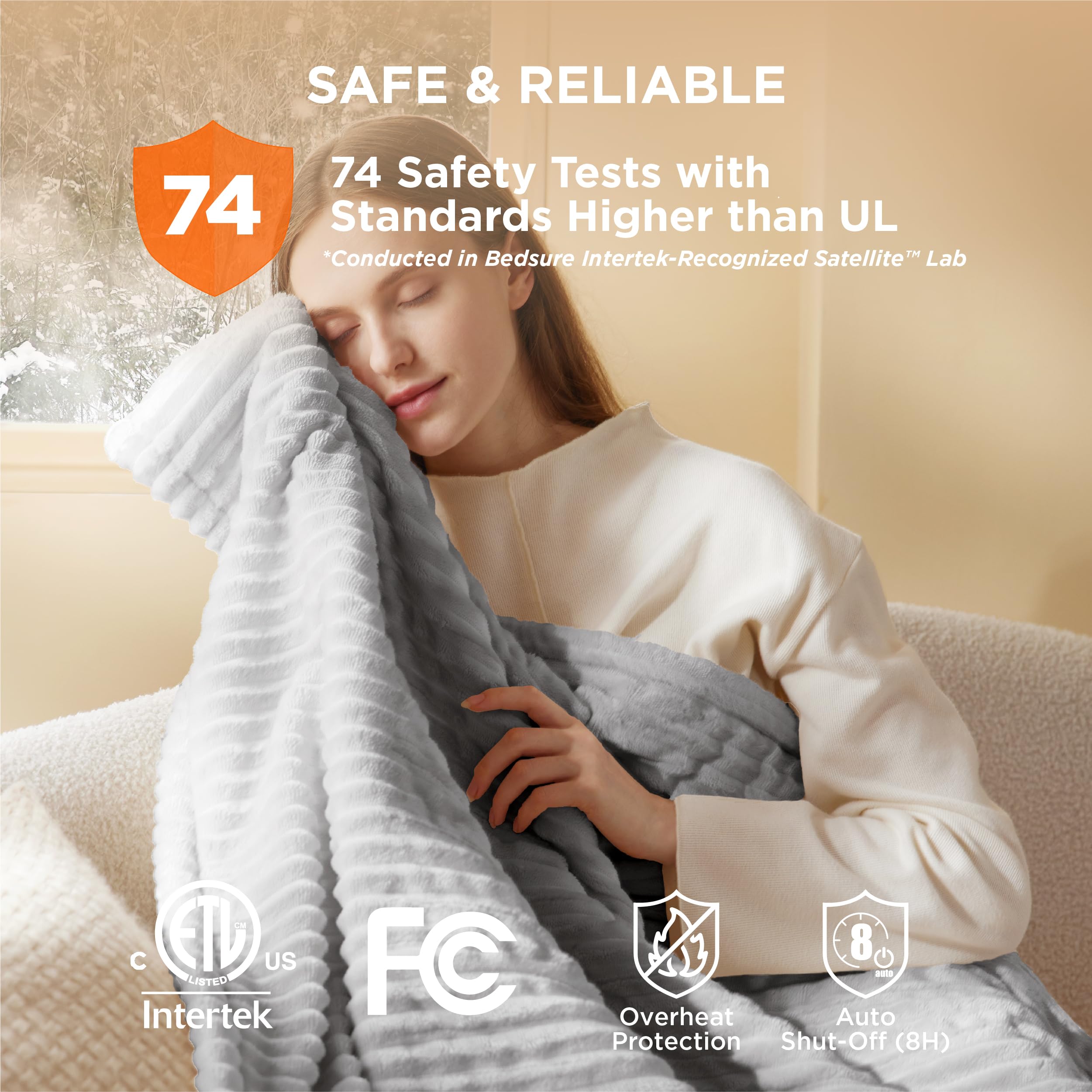 Foto 6 | Manta Eléctrica Bedsure Twin Soft, Franela Acanalada, Gris - Venta Internacional.