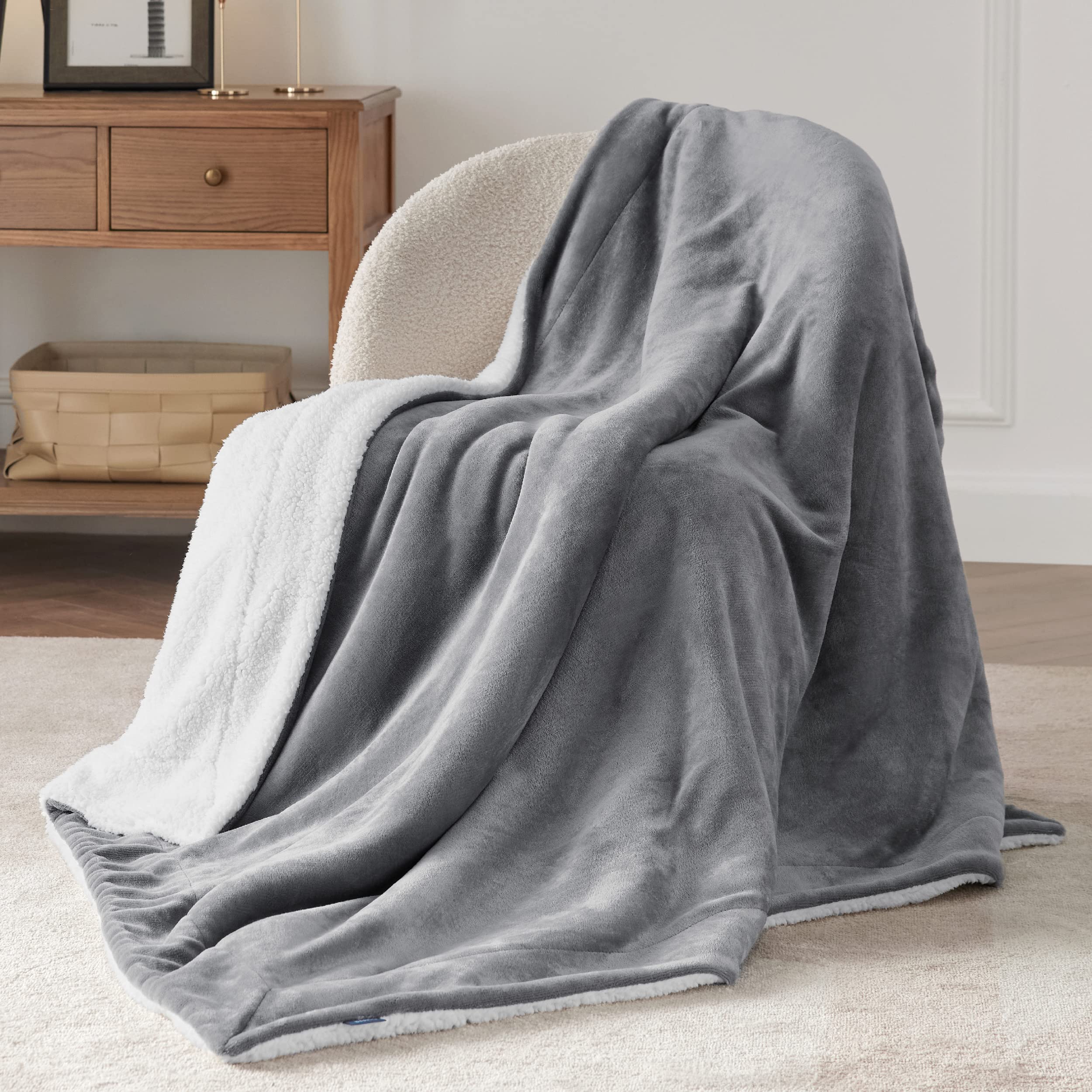 Foto 3 | Manta De Cama Con Forro Polar Sherpa, Tamaño Doble, 150 X 200 Cm, Color Gris - Venta Internacional.