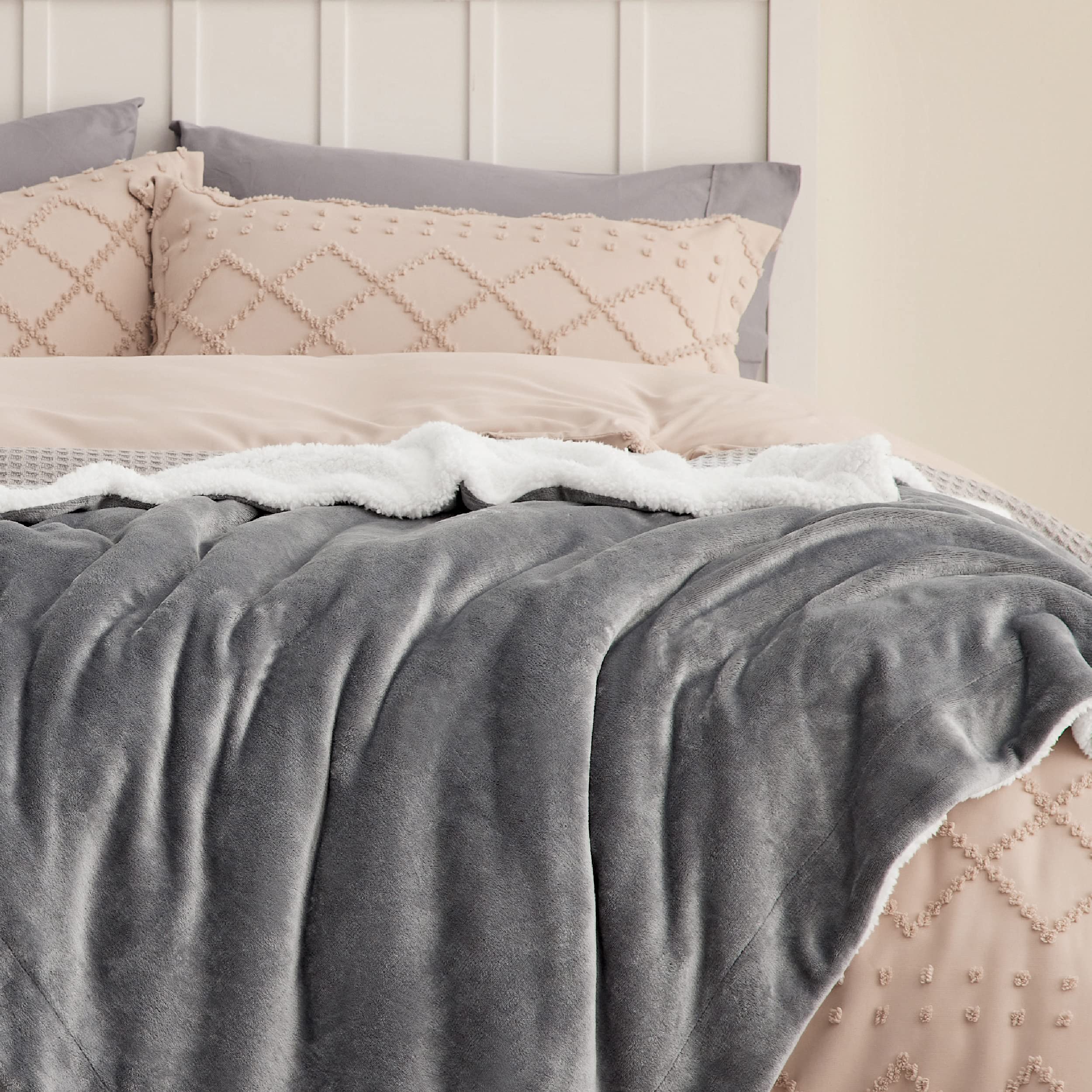Foto 4 | Manta De Cama Con Forro Polar Sherpa, Tamaño Doble, 150 X 200 Cm, Color Gris - Venta Internacional.