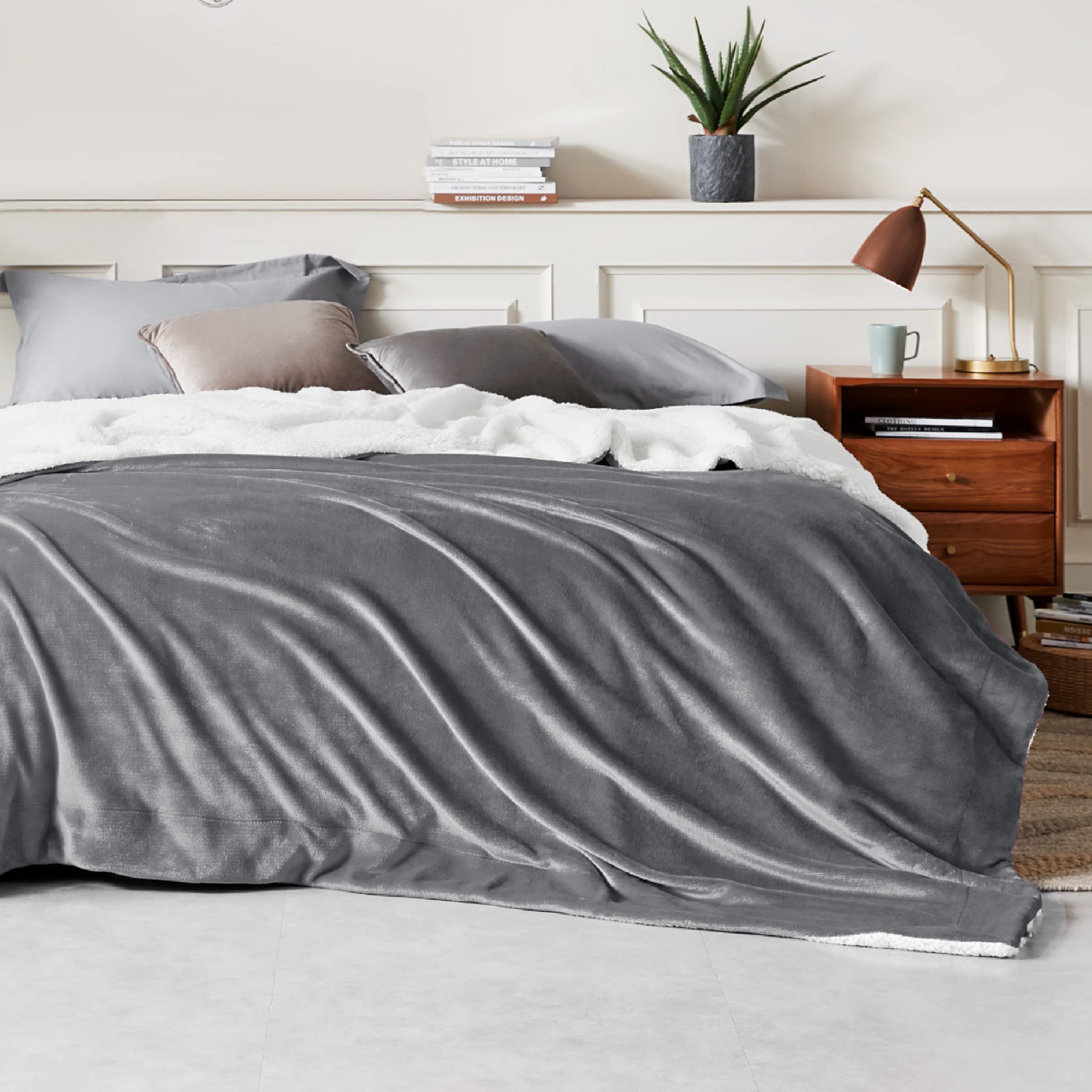 Foto 8 pulgar | Manta De Cama Con Forro Polar Sherpa, Tamaño Doble, 150 X 200 Cm, Color Gris - Venta Internacional.