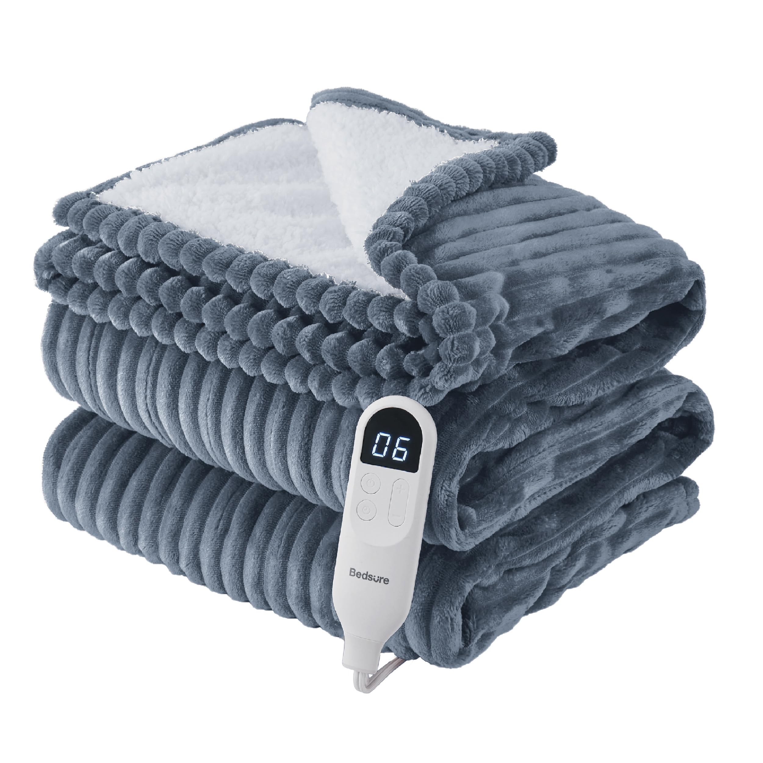 Manta Eléctrica Bedsure Twin Soft, Franela Acanalada, Gris - Venta Internacional.