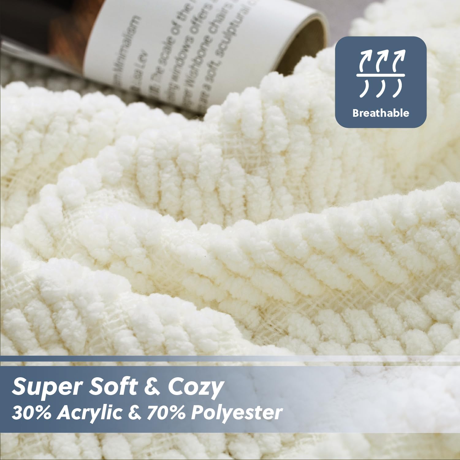 Foto 4 pulgar | Manta De Cama De Chenilla Tejida Con Textura Blanca - Venta Internacional.