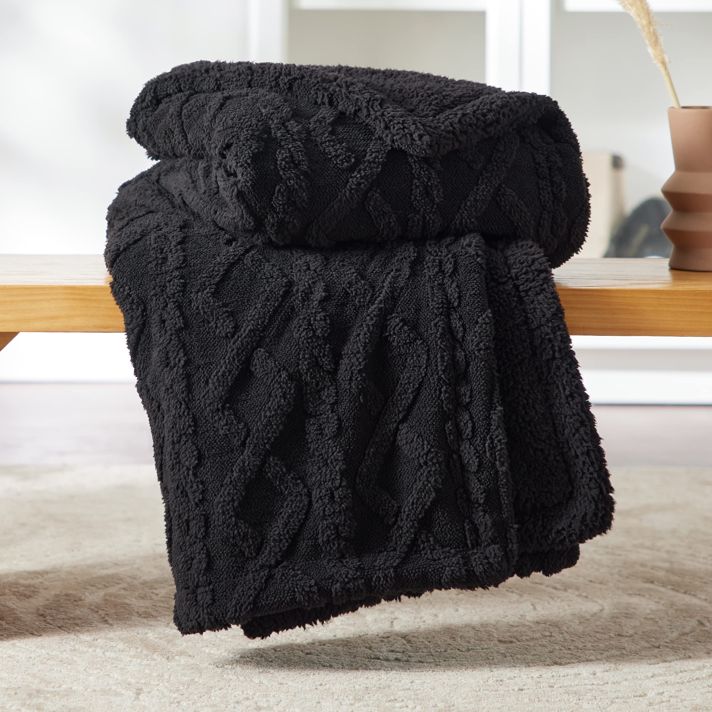 Foto 2 pulgar | Manta Bedsure Sherpa De Forro Polar Para Sofá, 130 X 150 Cm, Color Negro - Venta Internacional.