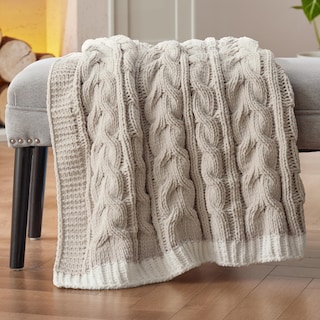 Foto 1 | Manta Bedsure, Tejido Trenzado De Chenilla, Punto Grueso, Color Beige - Venta Internacional.