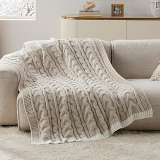Foto 2 | Manta Bedsure, Tejido Trenzado De Chenilla, Punto Grueso, Color Beige - Venta Internacional.