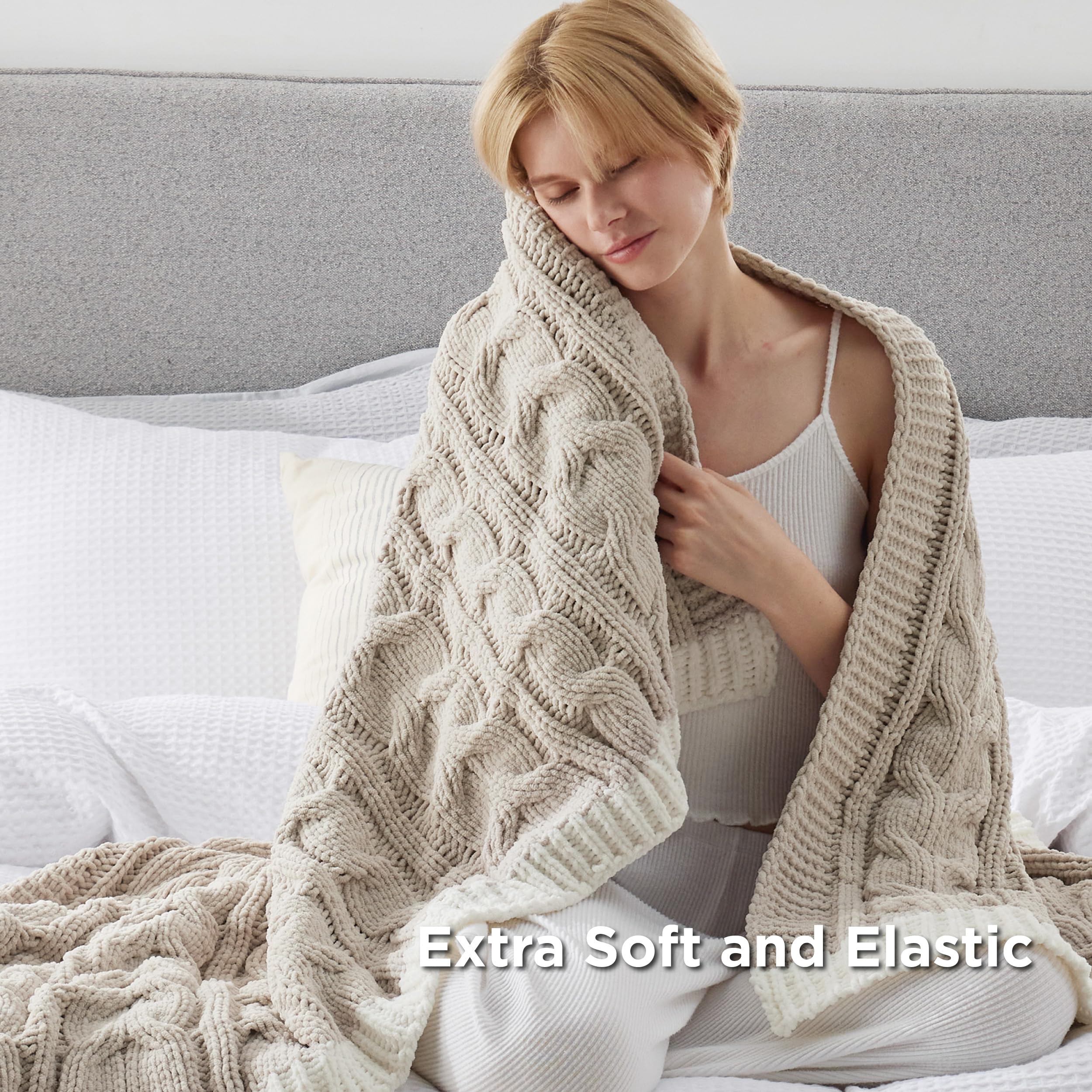 Foto 4 pulgar | Manta Bedsure, Tejido Trenzado De Chenilla, Punto Grueso, Color Beige - Venta Internacional.