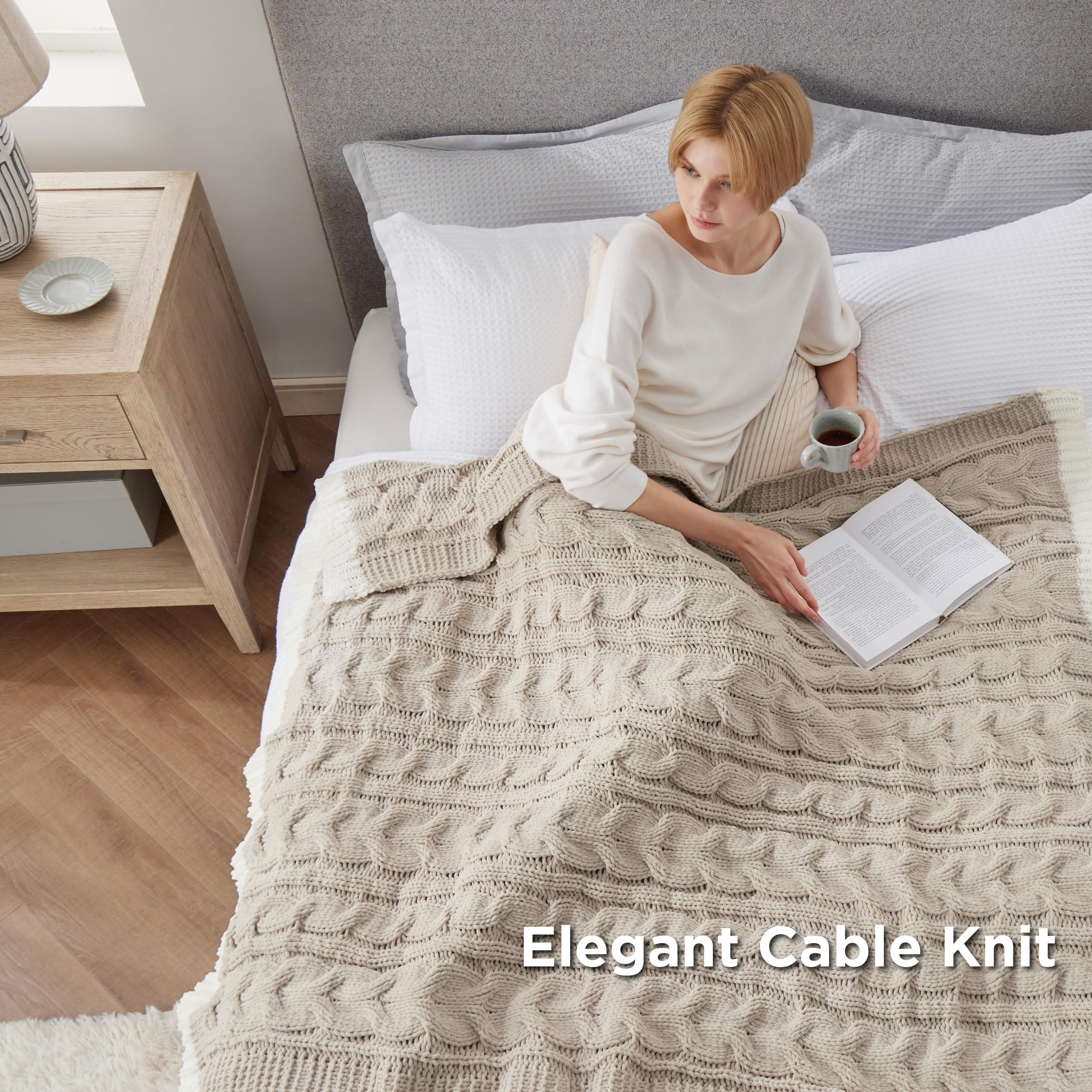 Foto 5 pulgar | Manta Bedsure, Tejido Trenzado De Chenilla, Punto Grueso, Color Beige - Venta Internacional.