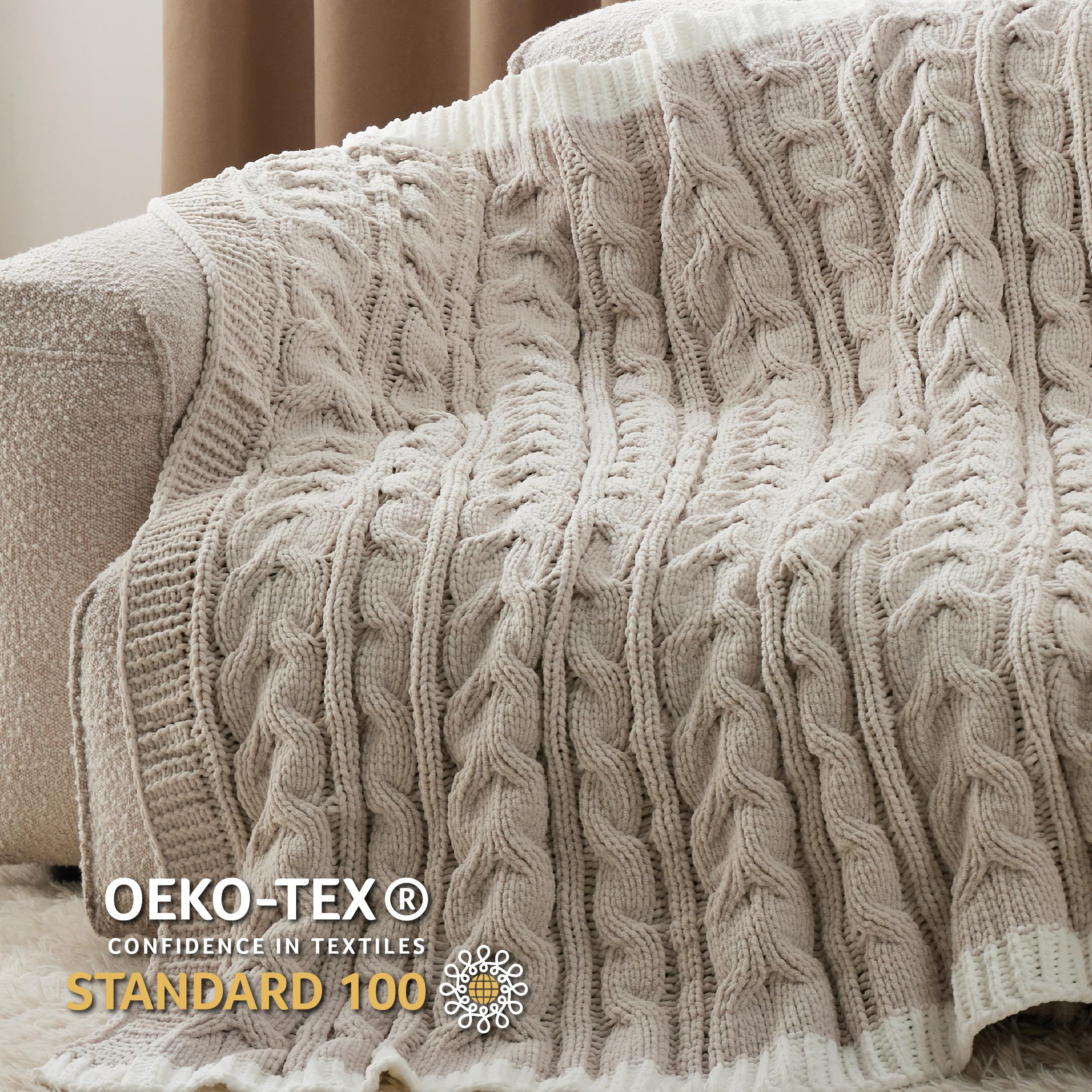 Foto 6 pulgar | Manta Bedsure, Tejido Trenzado De Chenilla, Punto Grueso, Color Beige - Venta Internacional.