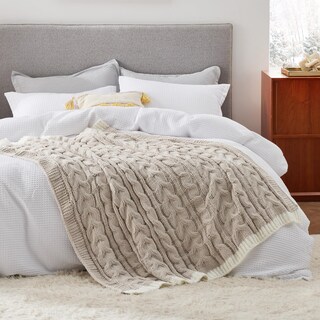 Foto 6 | Manta De Cama De Chenilla Tejida Con Cable, 125 X 150 Cm, Color Beige - Venta Internacional.