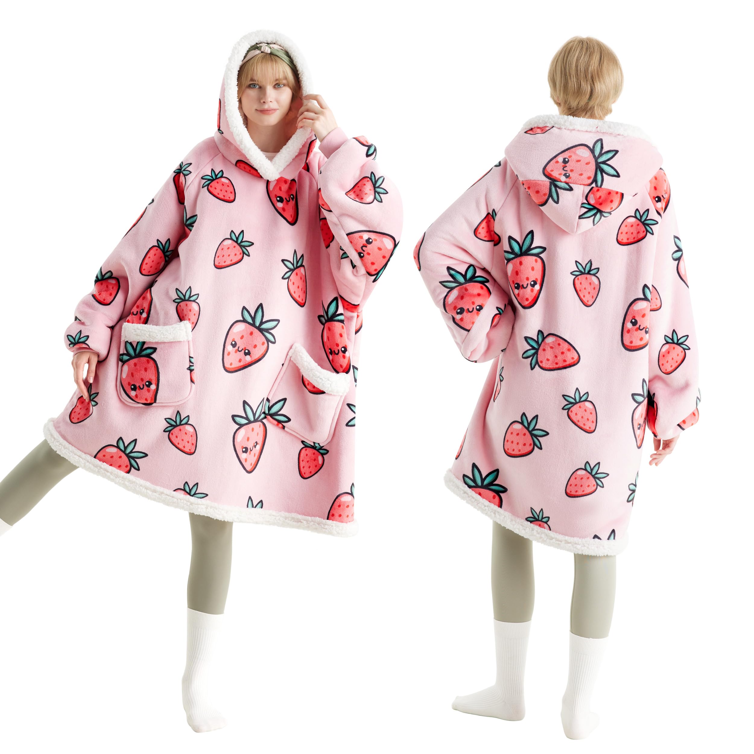 Foto 2 pulgar | Manta Portátil Con Capucha Bedsure Strawberry Para Adultos Y Niños - Venta Internacional.