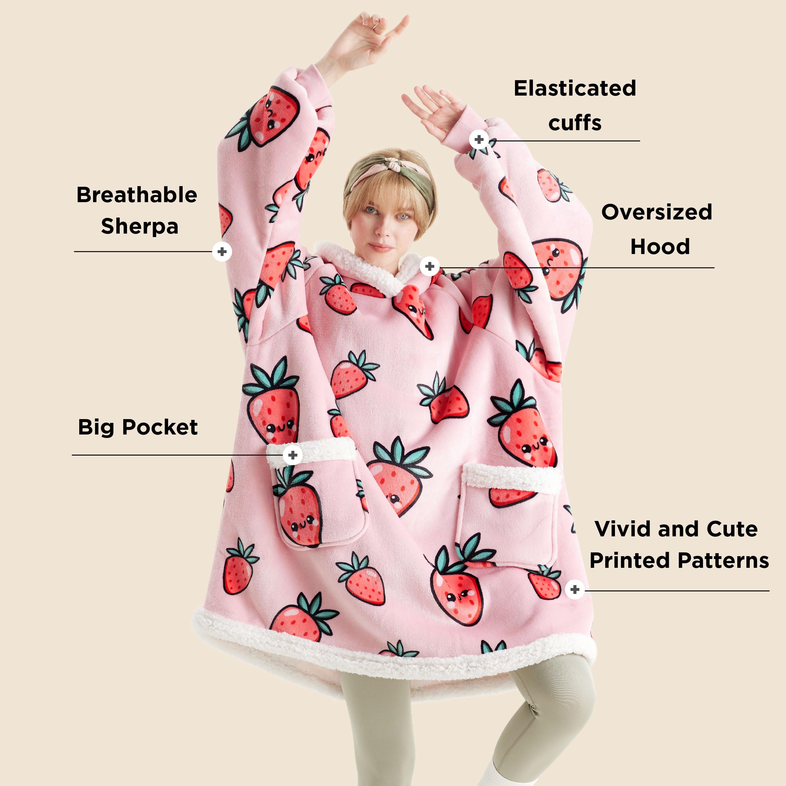 Foto 3 pulgar | Manta Portátil Con Capucha Bedsure Strawberry Para Adultos Y Niños - Venta Internacional.