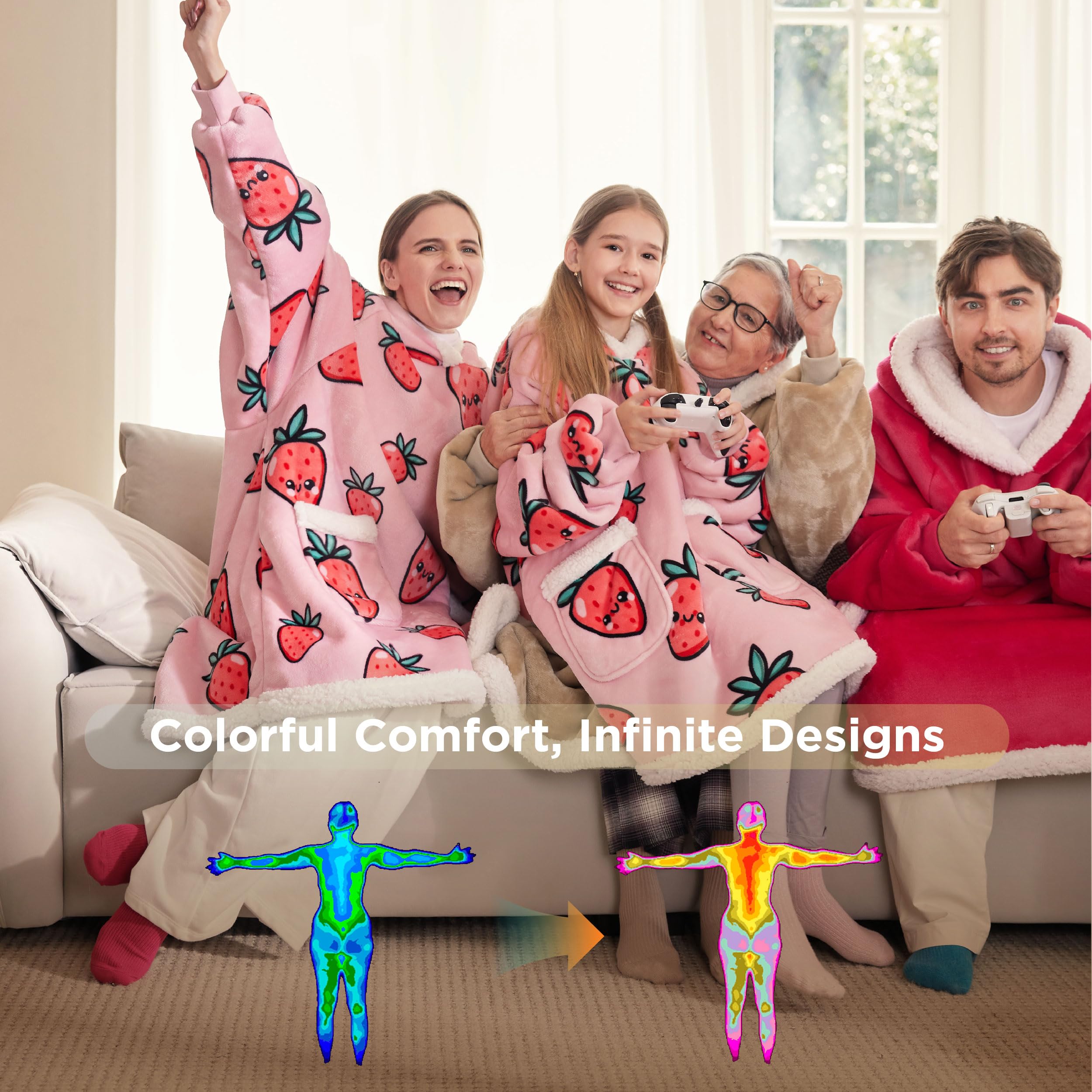 Foto 4 | Manta Portátil Con Capucha Bedsure Strawberry Para Adultos Y Niños - Venta Internacional.