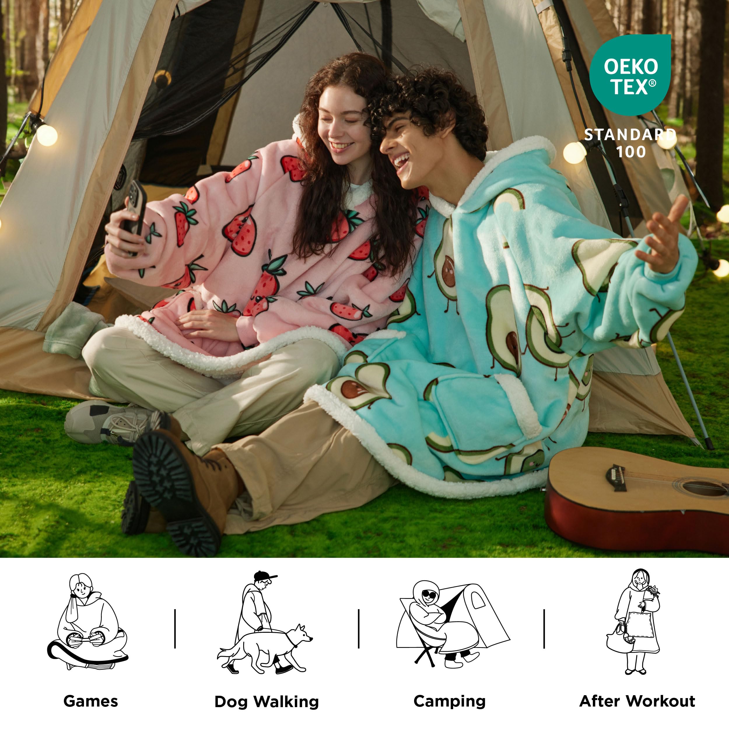 Foto 6 pulgar | Manta Portátil Con Capucha Bedsure Strawberry Para Adultos Y Niños - Venta Internacional.