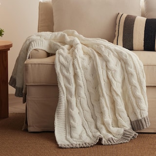 Foto 1 | Manta De Cama De Chenilla Tejida Con Cable, 150 X 200 Cm, Color Crema - Venta Internacional.