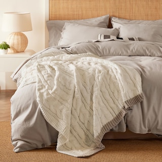 Foto 3 | Manta De Cama De Chenilla Tejida Con Cable, 150 X 200 Cm, Color Crema - Venta Internacional.