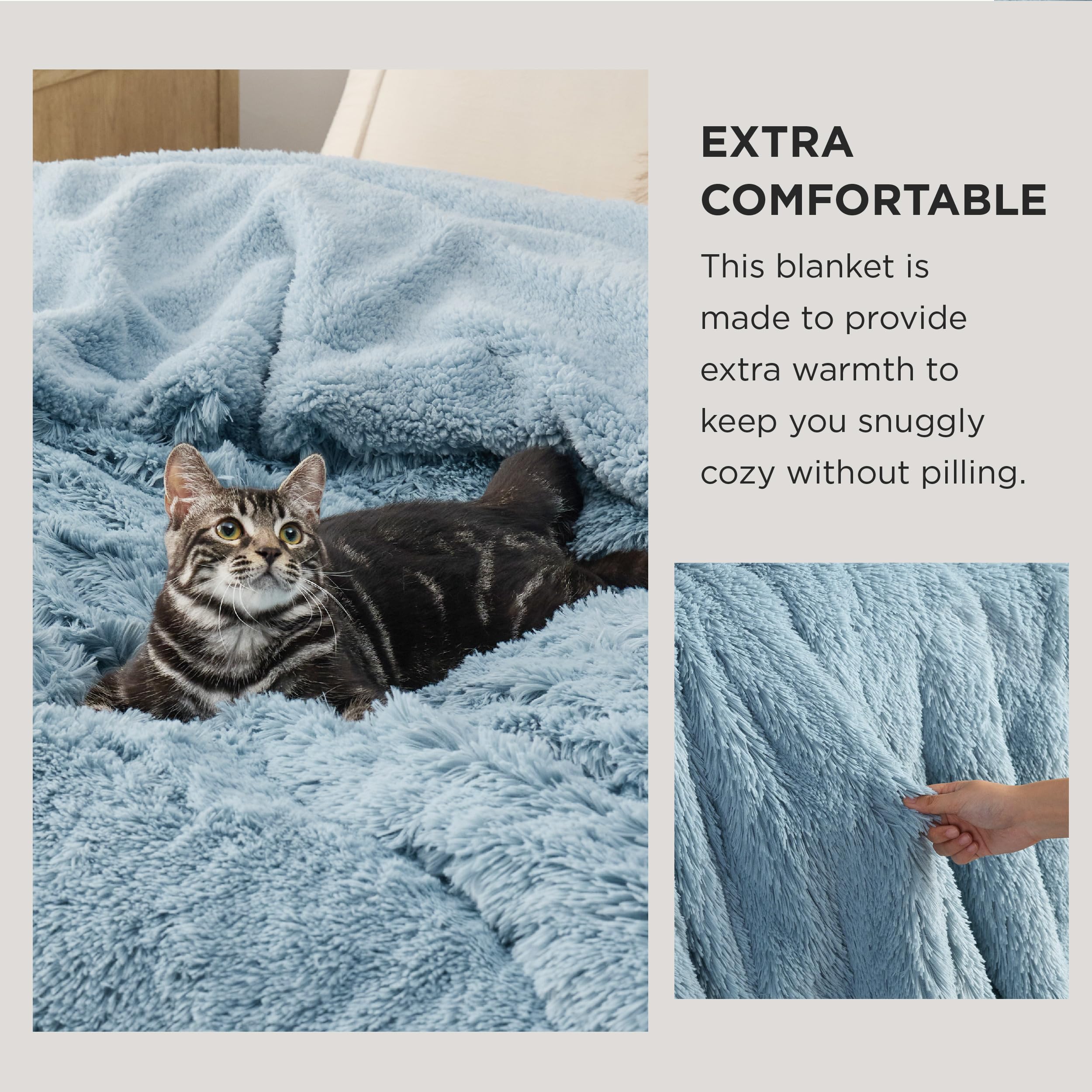 Foto 4 pulgar | Manta Bedsure Fuzzy Sherpa, Piel Sintética, Doble, Azul, 150 X 200 Cm - Venta Internacional.